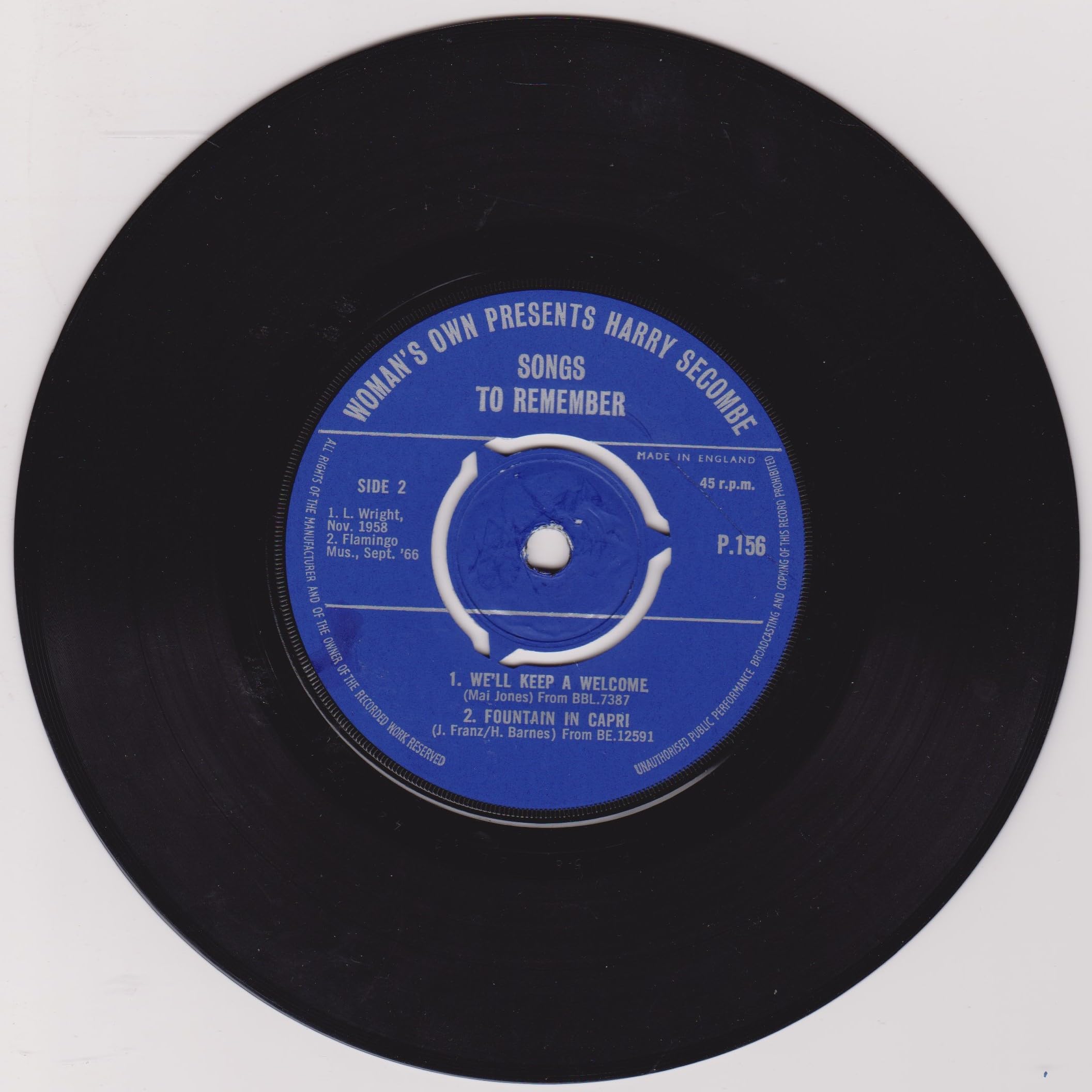 Harry Secombe - Songs to Remember (Woman's Own 1967) 7" vinyl EP VG/VG