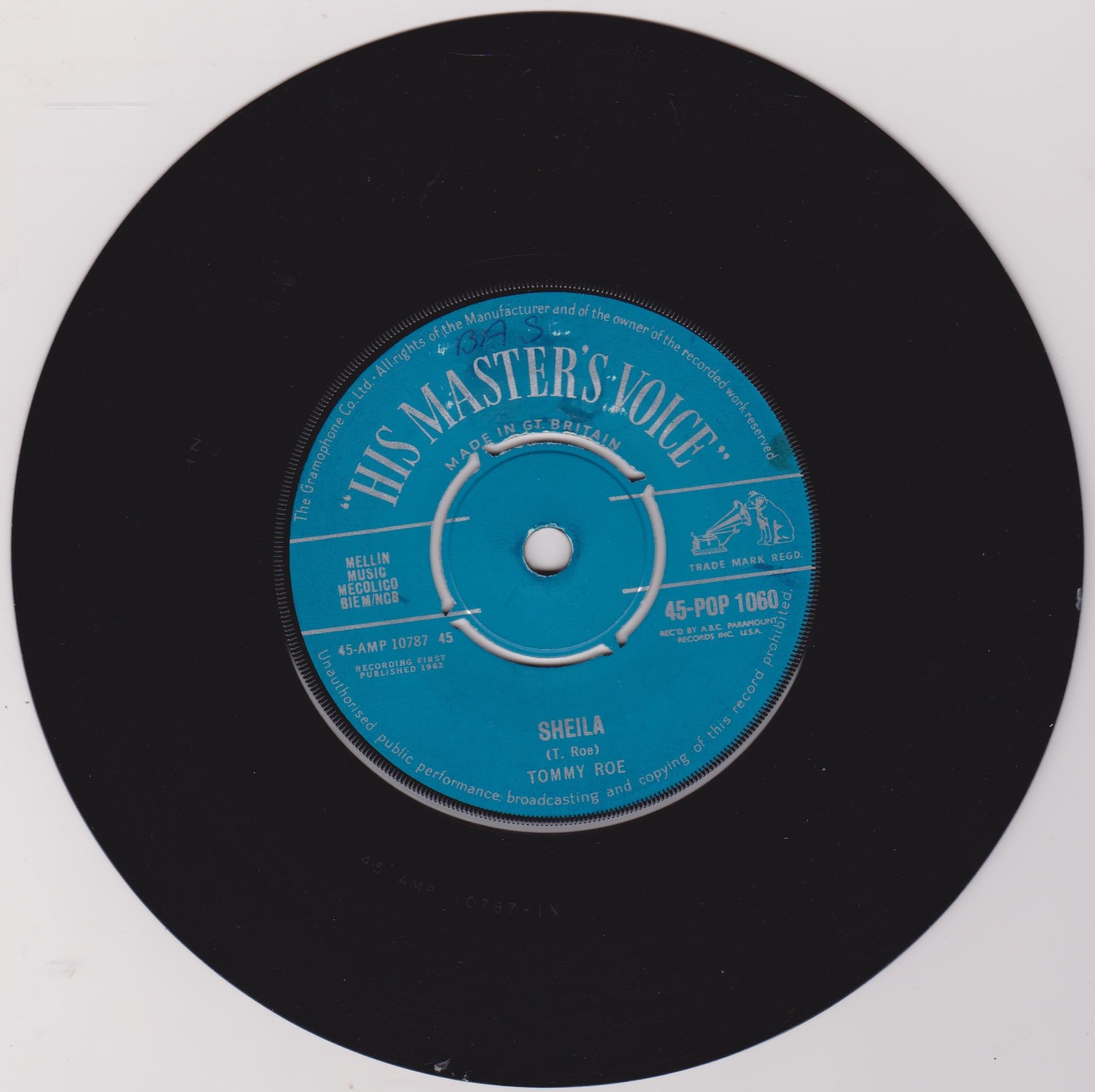 Tommy Roe ‎– Sheila (HMV 1962) 7" vinyl single VG/-
