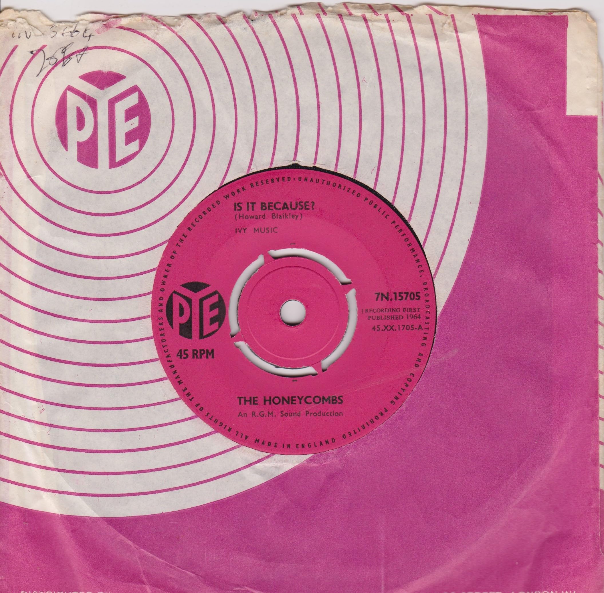 The Honeycombs - Is It Because? (Pye 1964) 7" vinyl single VG/-