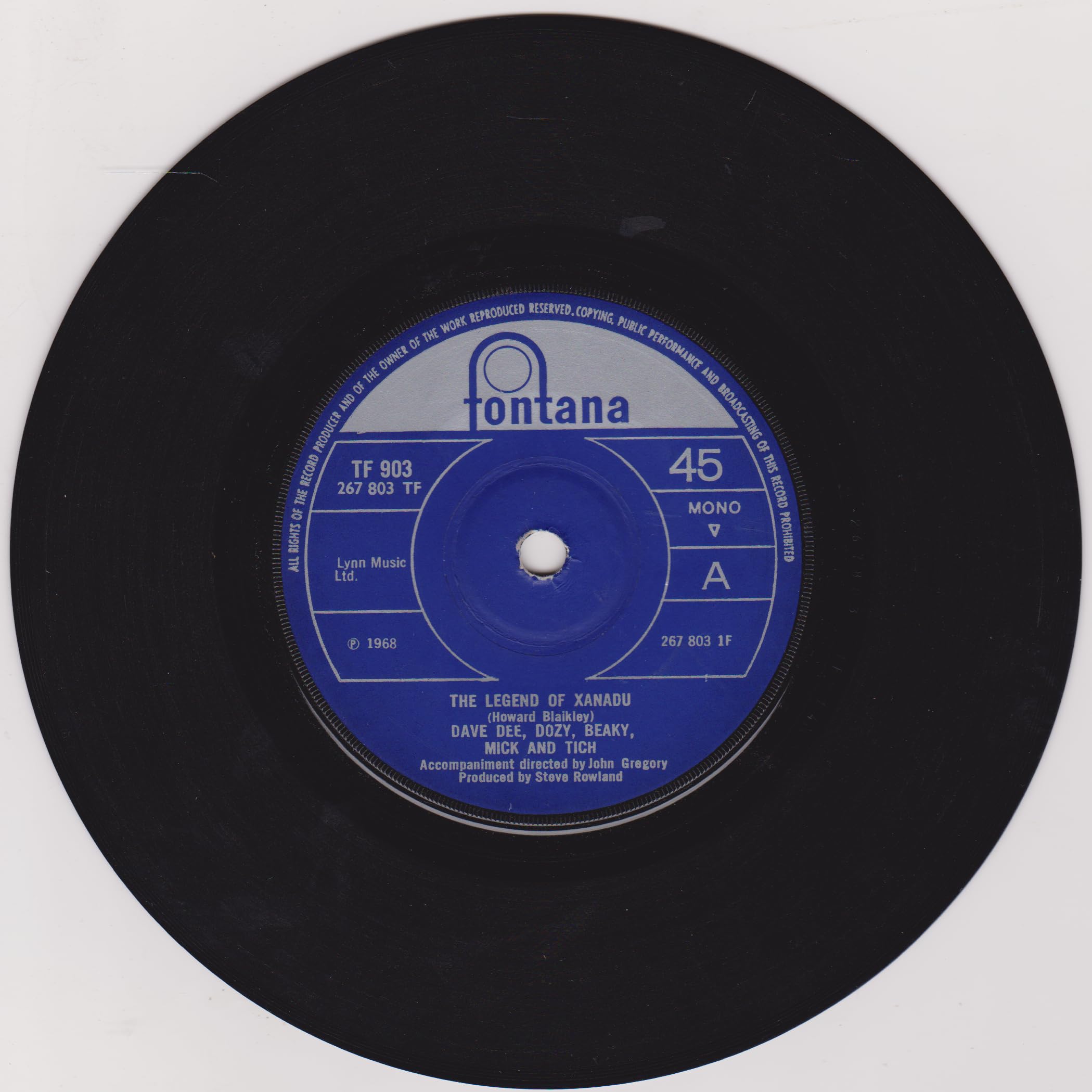 Dave Dee, Dozy, Beaky, Mick & Tich – The Legend Of Xanadu (Fontana 1968) 7" vinyl single VG/VG