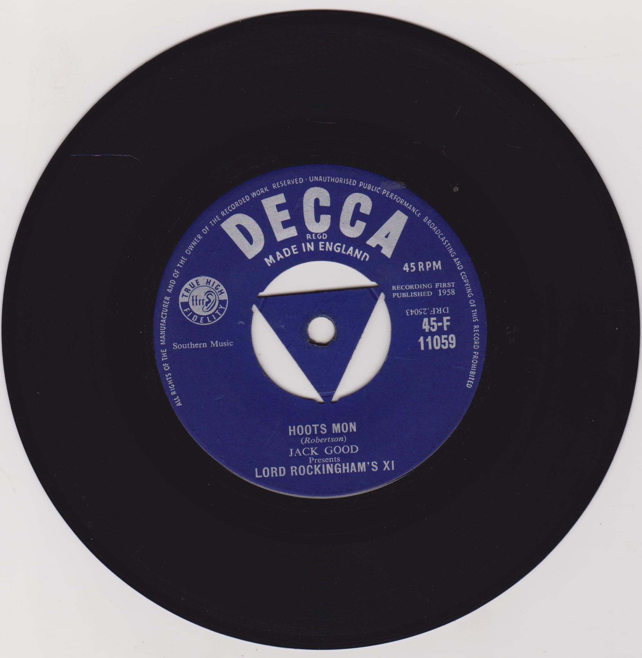Lord Rockingham's XI - Hoots Mon (Decca 1958) 7" vinyl single VG/VG