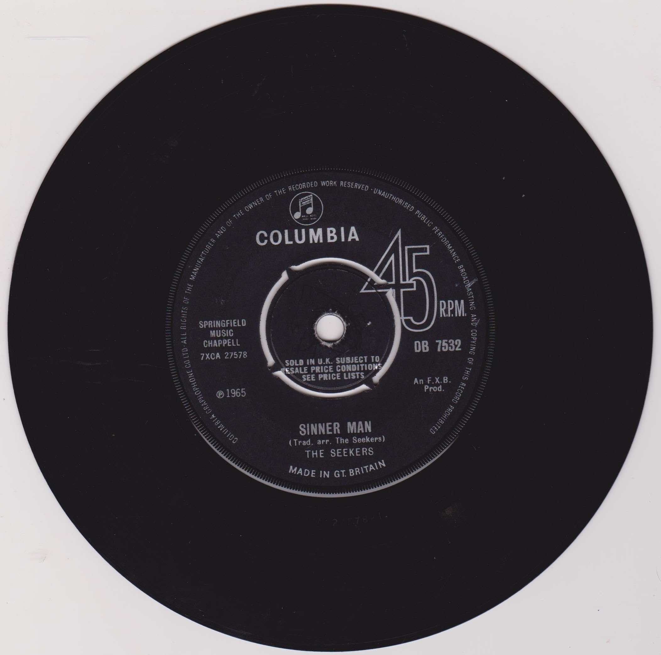 The Seekers ‎– A World Of Our Own (Columbia 1965) 7" vinyl single VG/VG