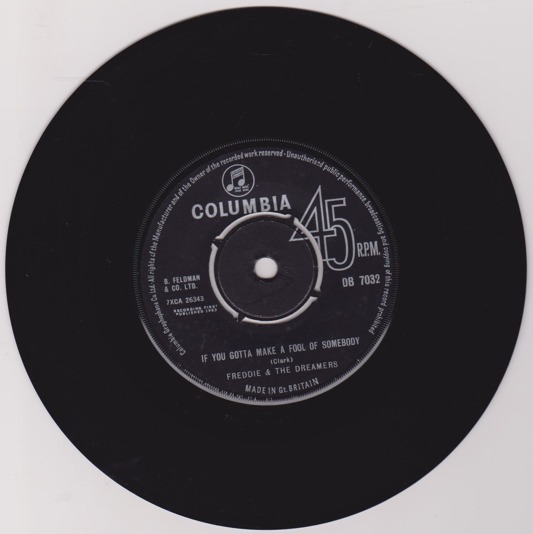 Freddie & The Dreamers ‎– If You Gotta Make A Fool Of Somebody (Columbia 1963) 7" vinyl single VG/-