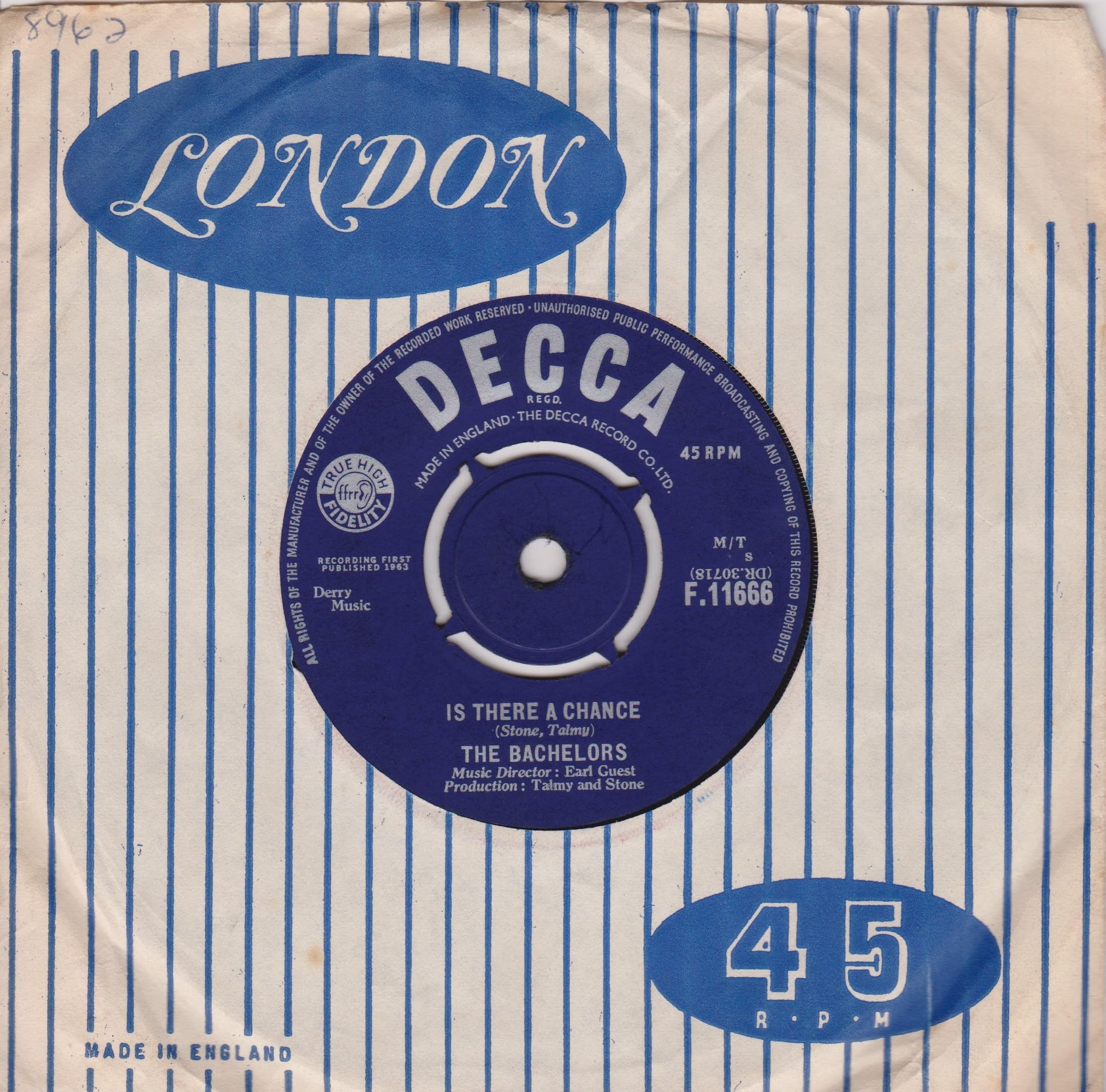 The Bachelors ‎– Faraway Places (Decca 1963) 7" vinyl single VG/-