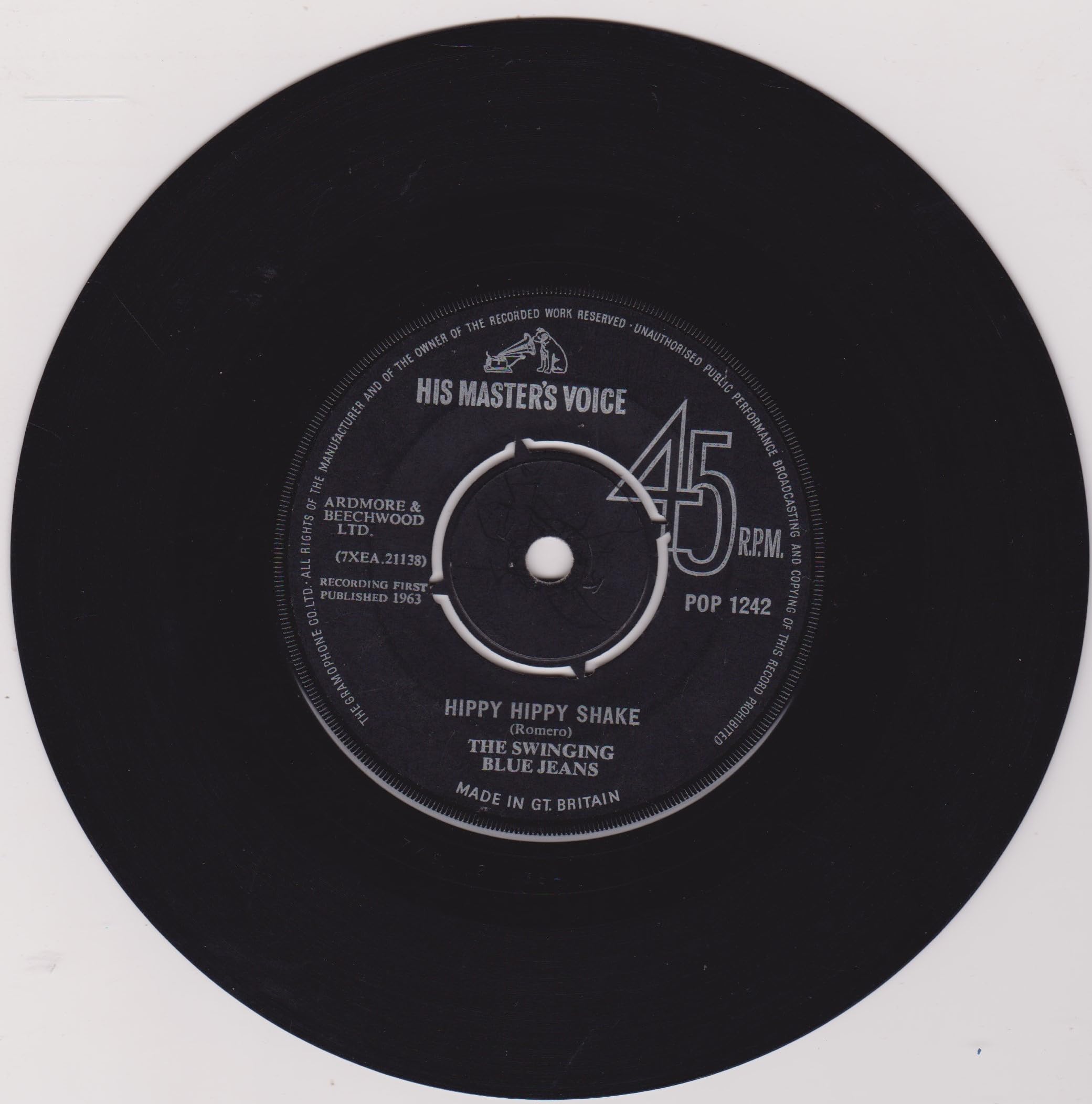 The Swinging Blue Jeans ‎– Hippy Hippy Shake (HMV 1963) 7" vinyl single VG/G+
