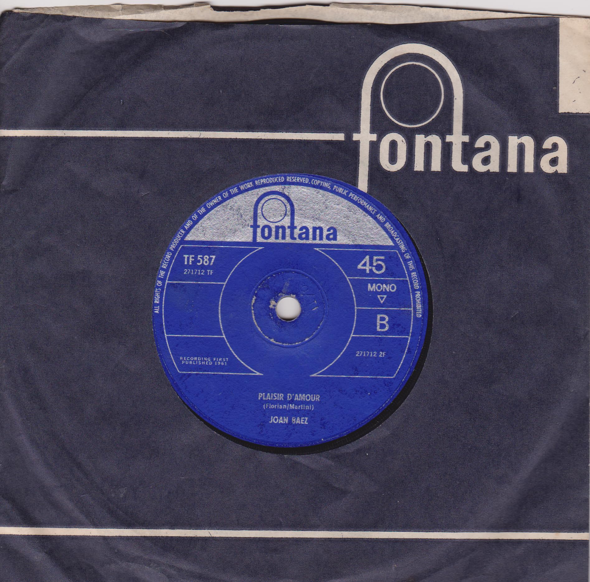 Joan Baez - There But For Fortune (Fontana 1965) 7" vinyl simgle VG/VG