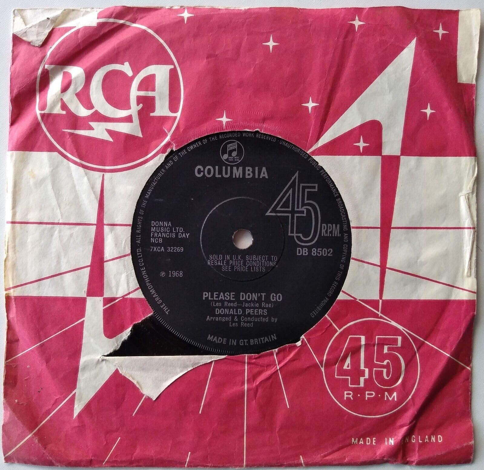 Donald Peers - Please Don't Go (Columbia 1968) 7" vinyl single VG/-