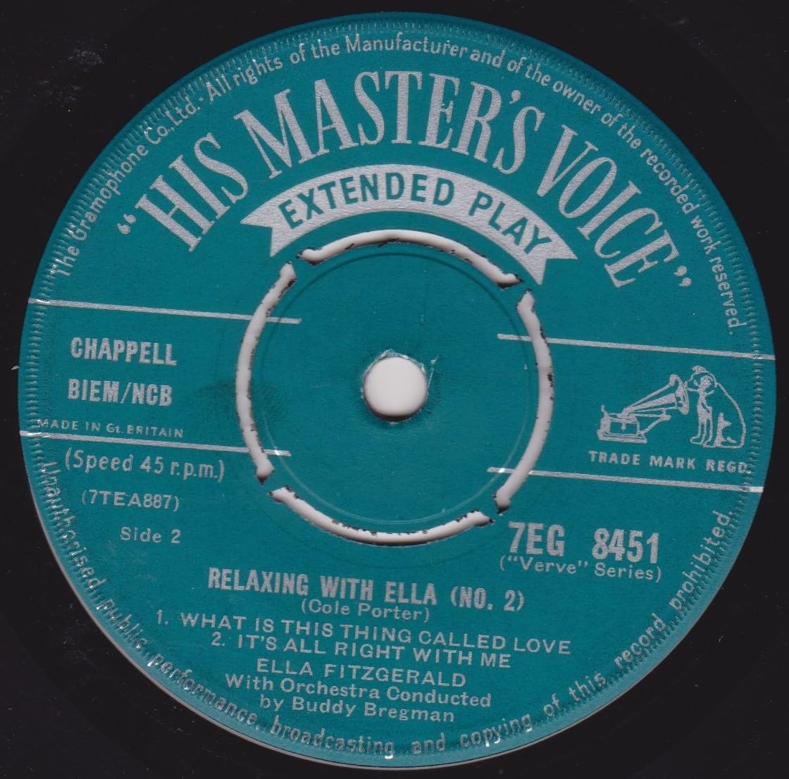 Ella Fitzgerald With Buddy Bregman's Orchestra ‎– Relaxing With Ella (No. 2) (HMV 1959) 7" vinyl EP VG/-