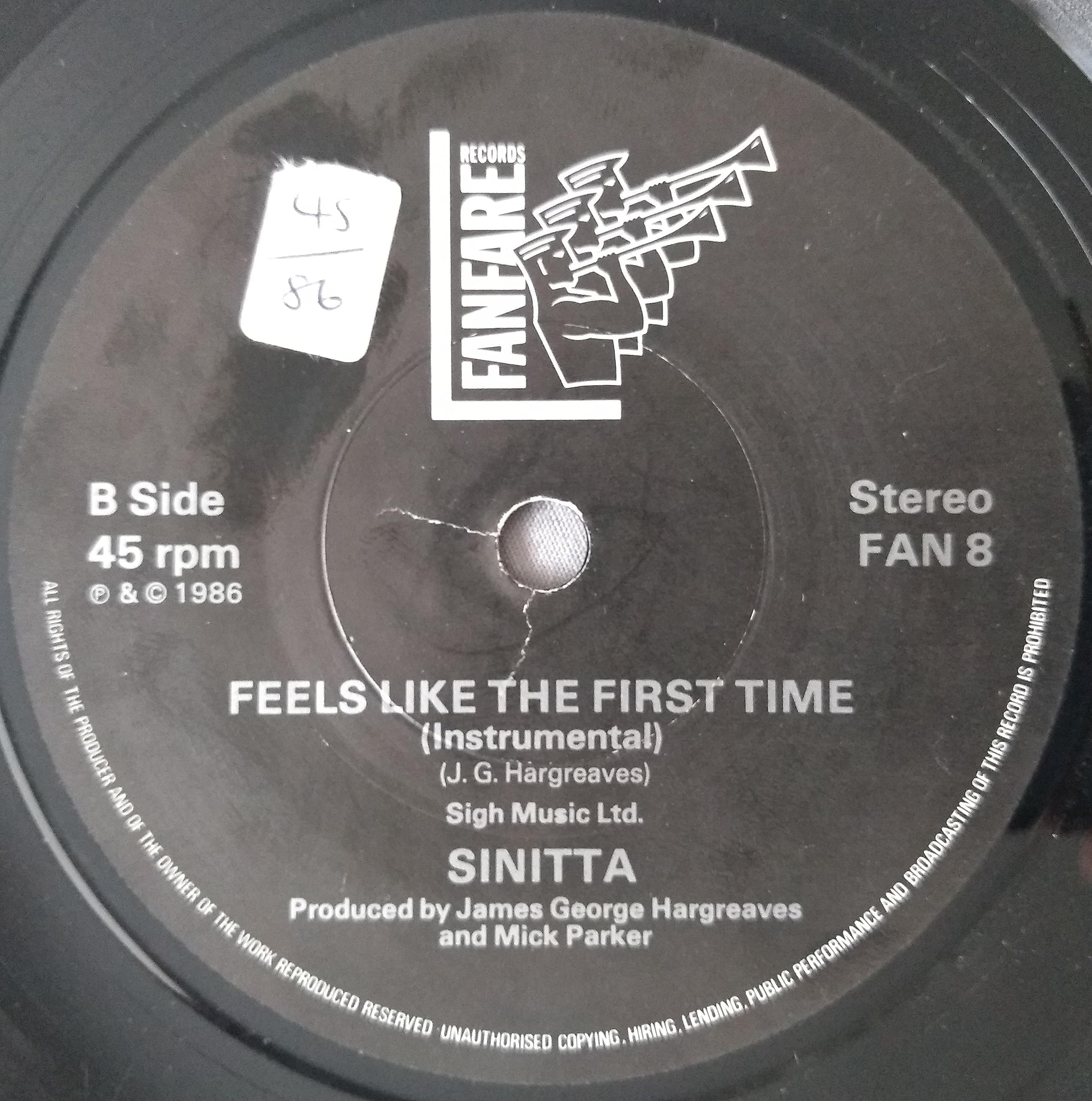 Sinitta – Feels Like The First Time (Fanfare 1986) 7" vinyl single VG/-