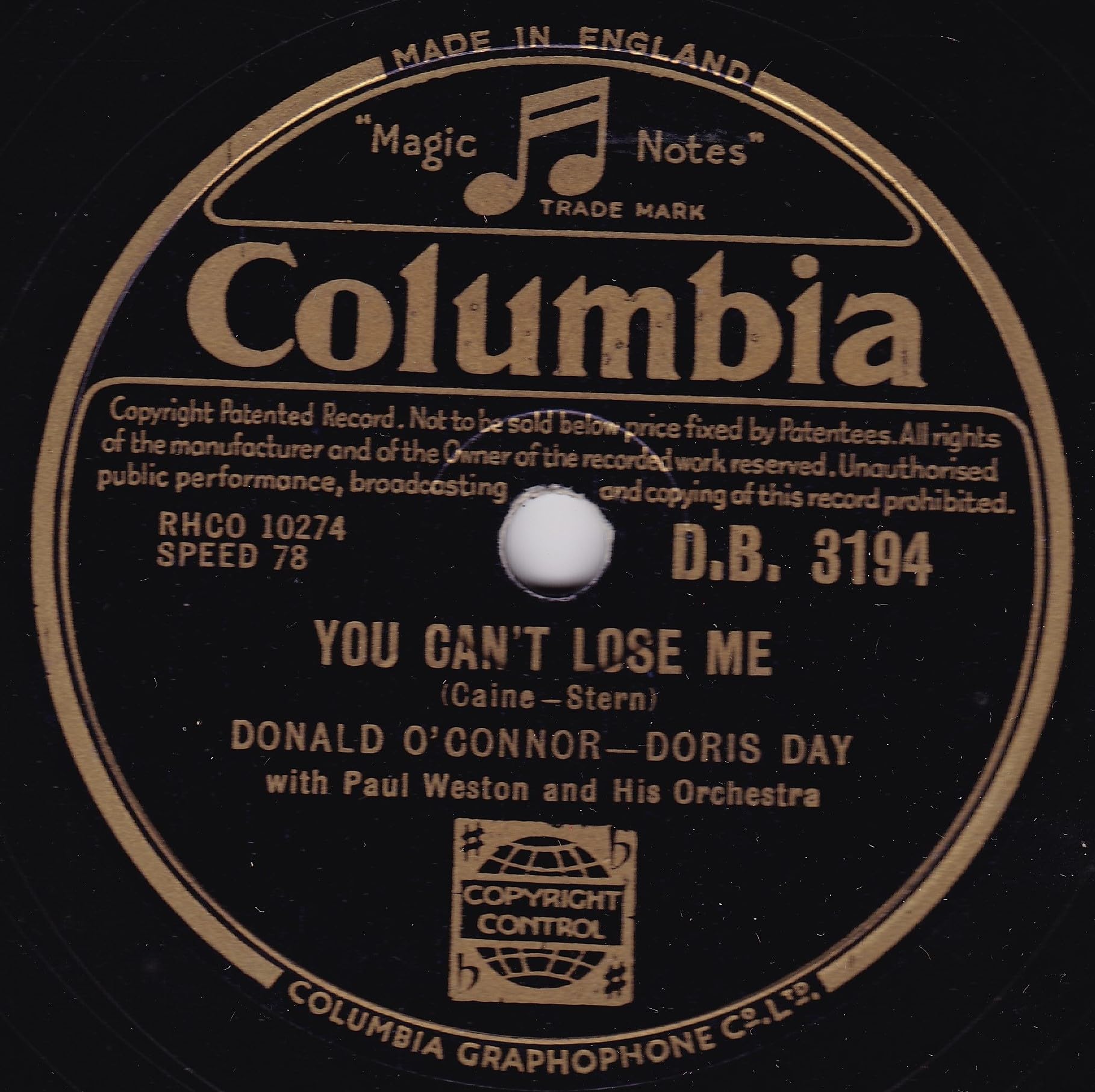 Doris Day, Donald O'Connor ‎– No Two People (Columbia 1952) 10" 78 RPM shellac single VG/-