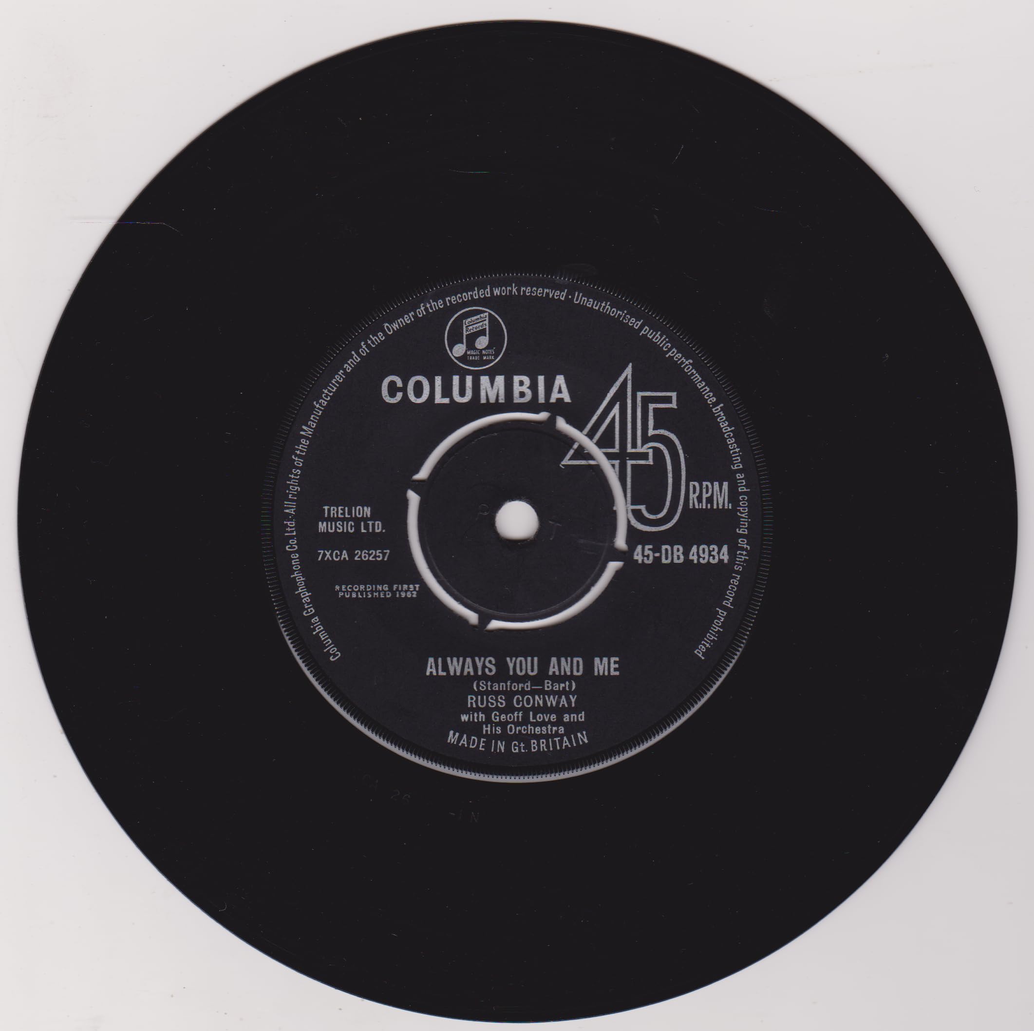 Russ Conway – Alone Again (Columbia 1965) 7" vinyl single VG/VG