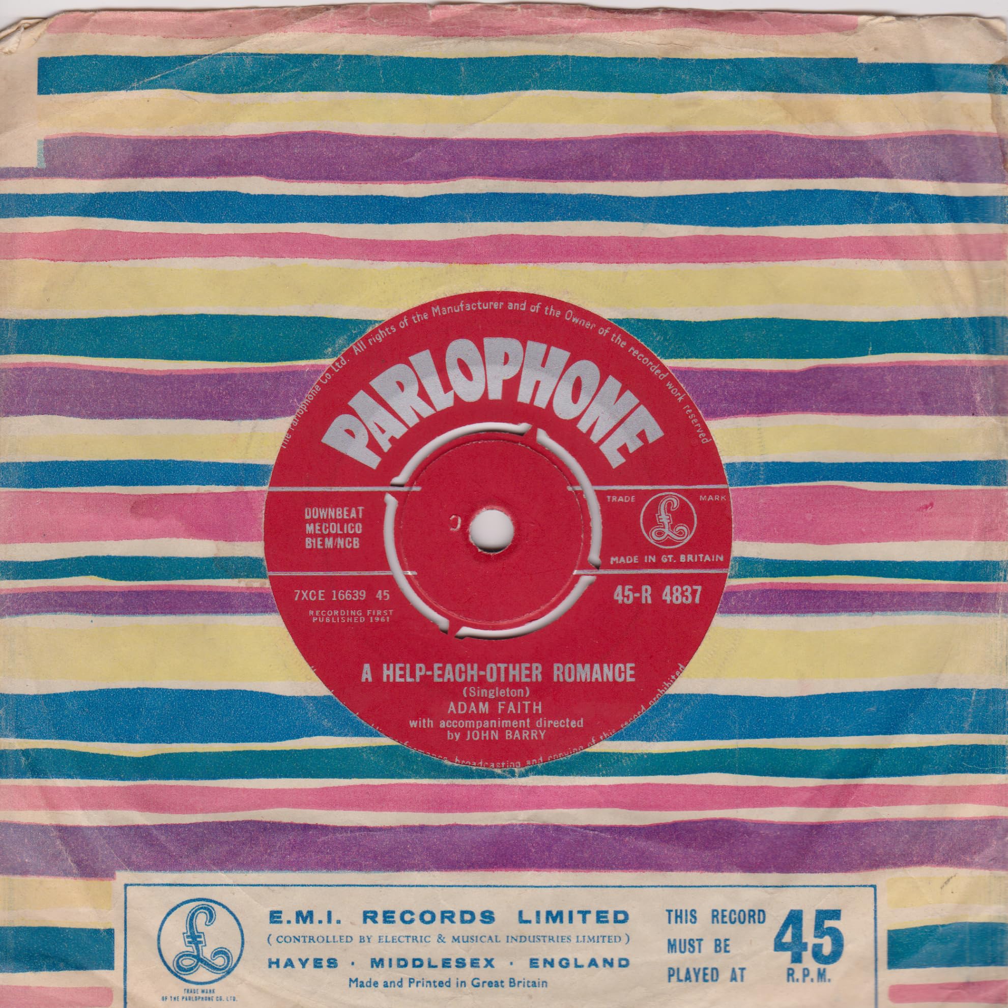 Adam Faith ‎– The Time Has Come (Parlophone 1961) 7" vinyl single VG/VG