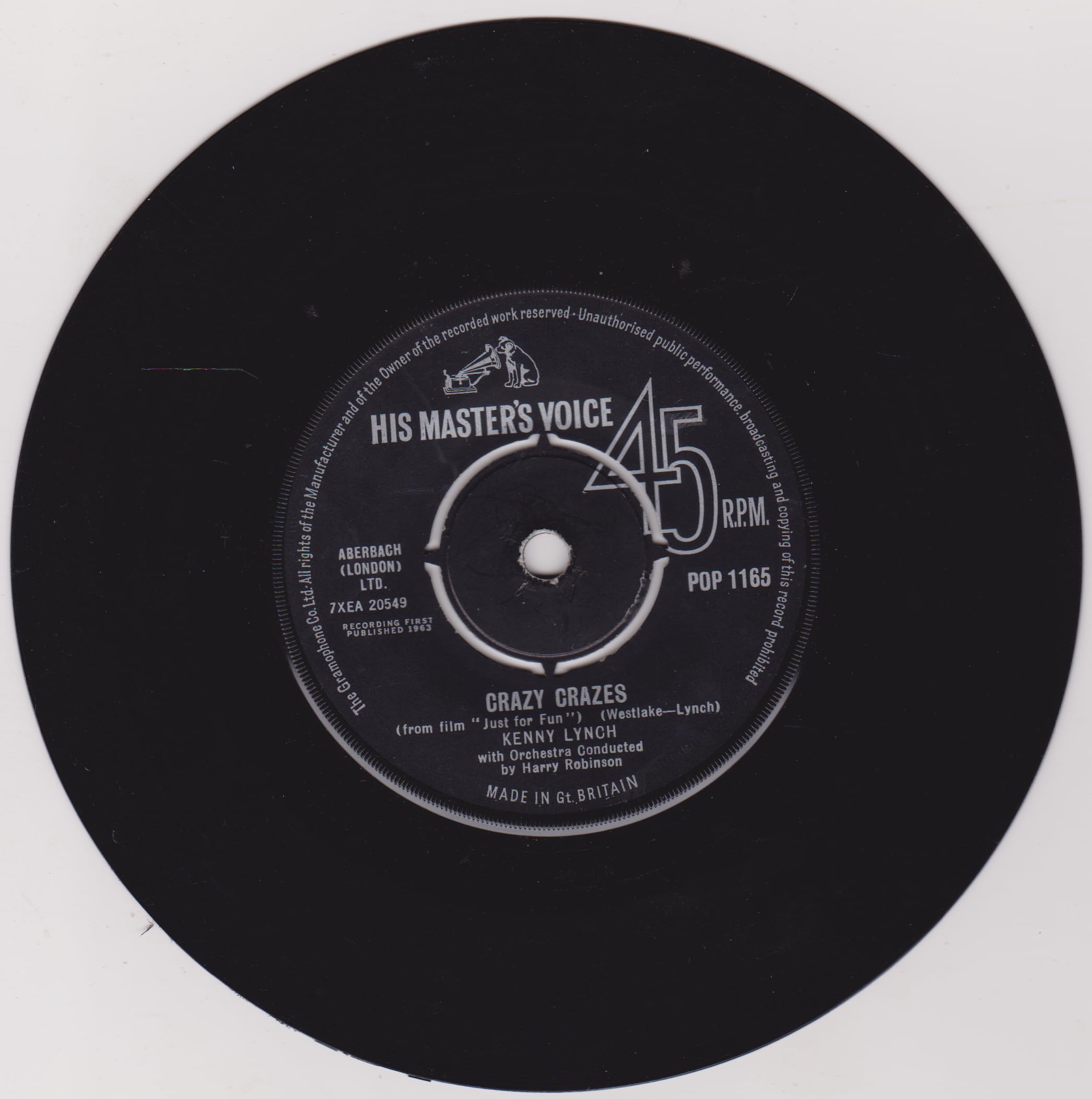 Kenny Lynch ‎– You Can Never Stop Me Loving You (HMV 1963) 7" vinyl single VG/-