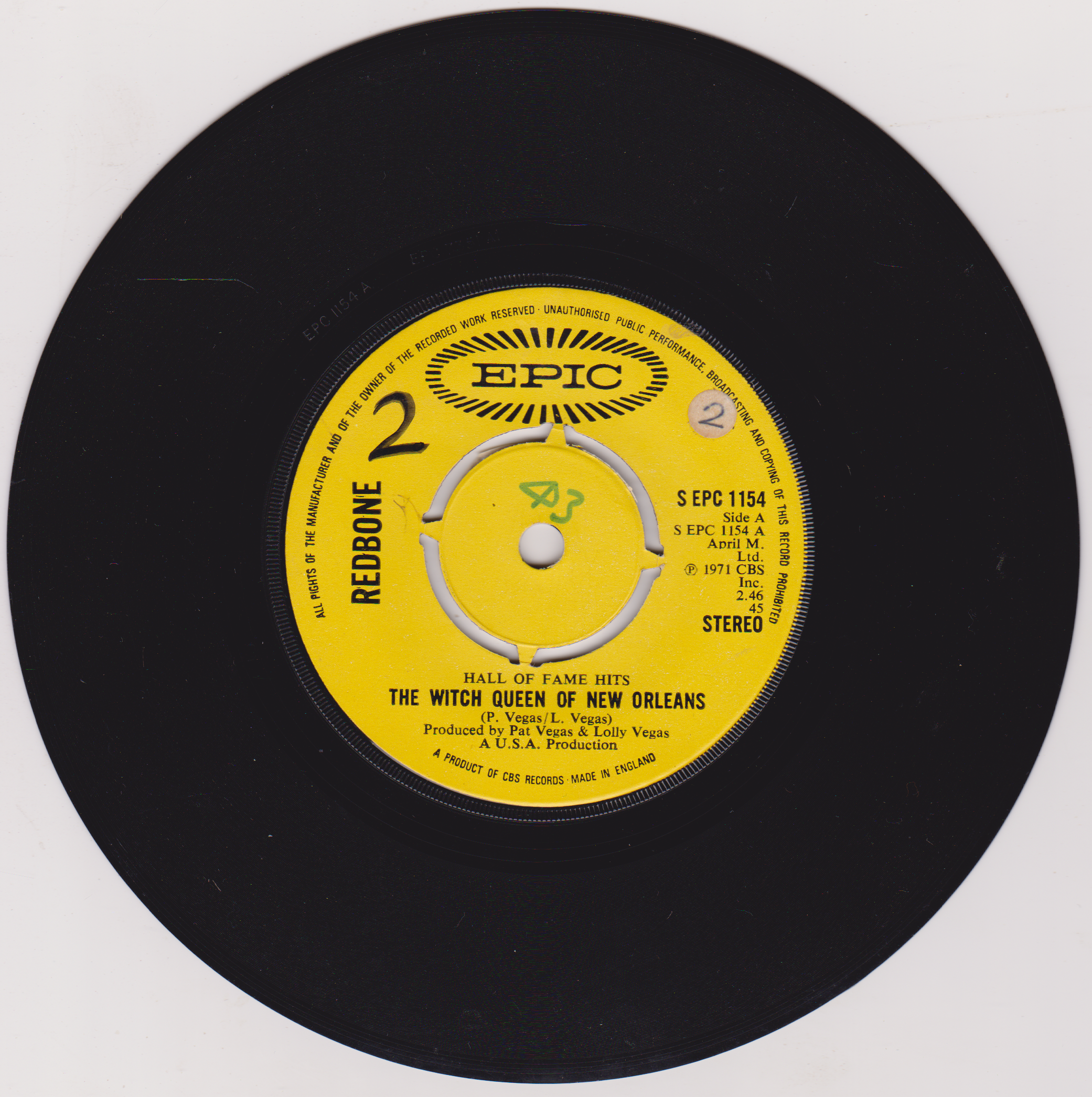 Redbone ‎– The Witch Queen Of New Orleans (Epic 1973) 7" vinyl single VG/F