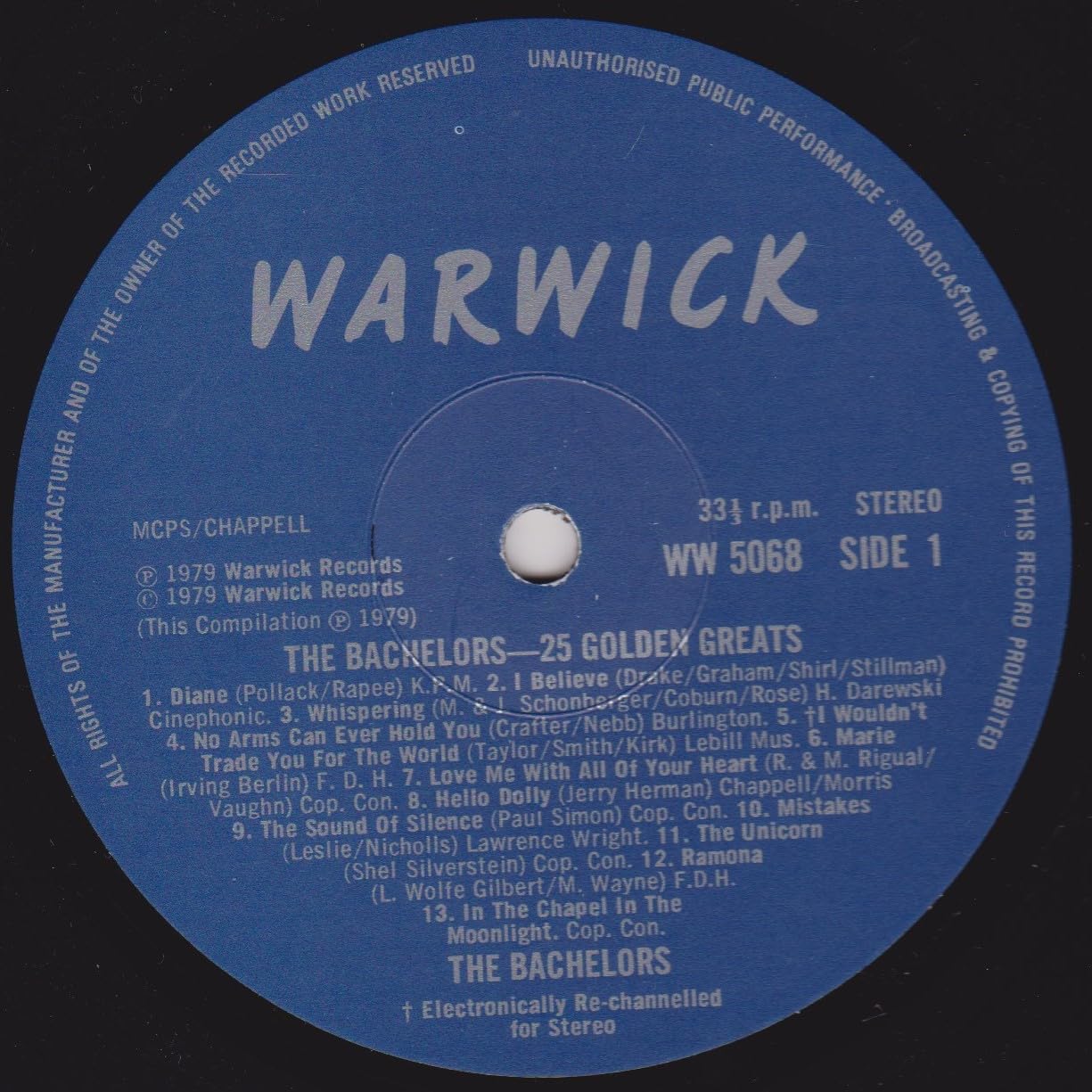 he Bachelors ‎– 25 Golden Greats (Warwick 1979) 12" vinyl LP VG/VG
