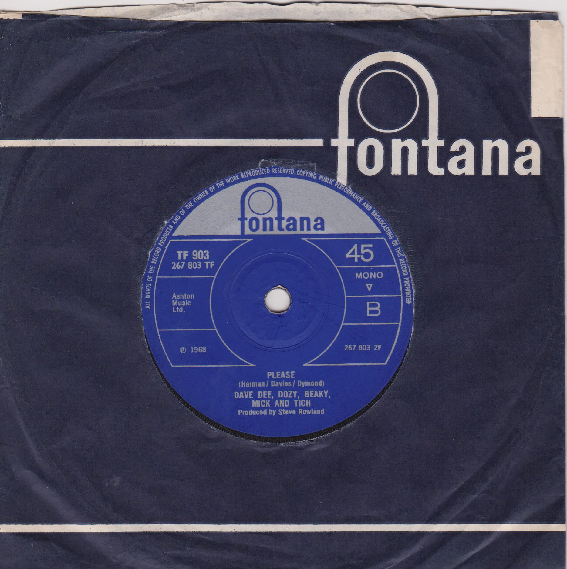 Dave Dee, Dozy, Beaky, Mick & Tich – The Legend Of Xanadu (Fontana 1968) 7" vinyl single VG/VG