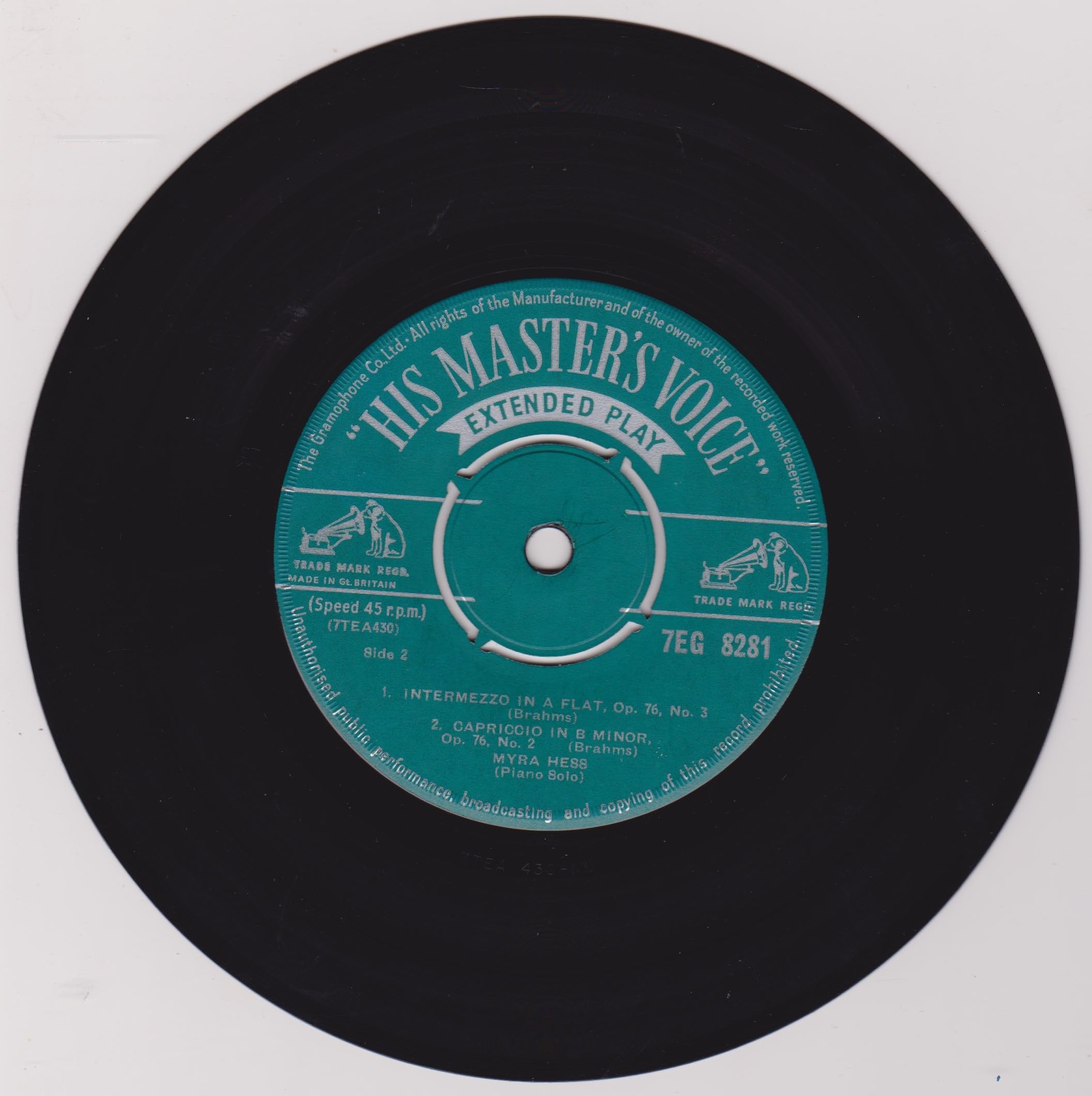 Myra Hess ‎– Piano Recital (HMV 1963) 7" vinyl EP VG/VG