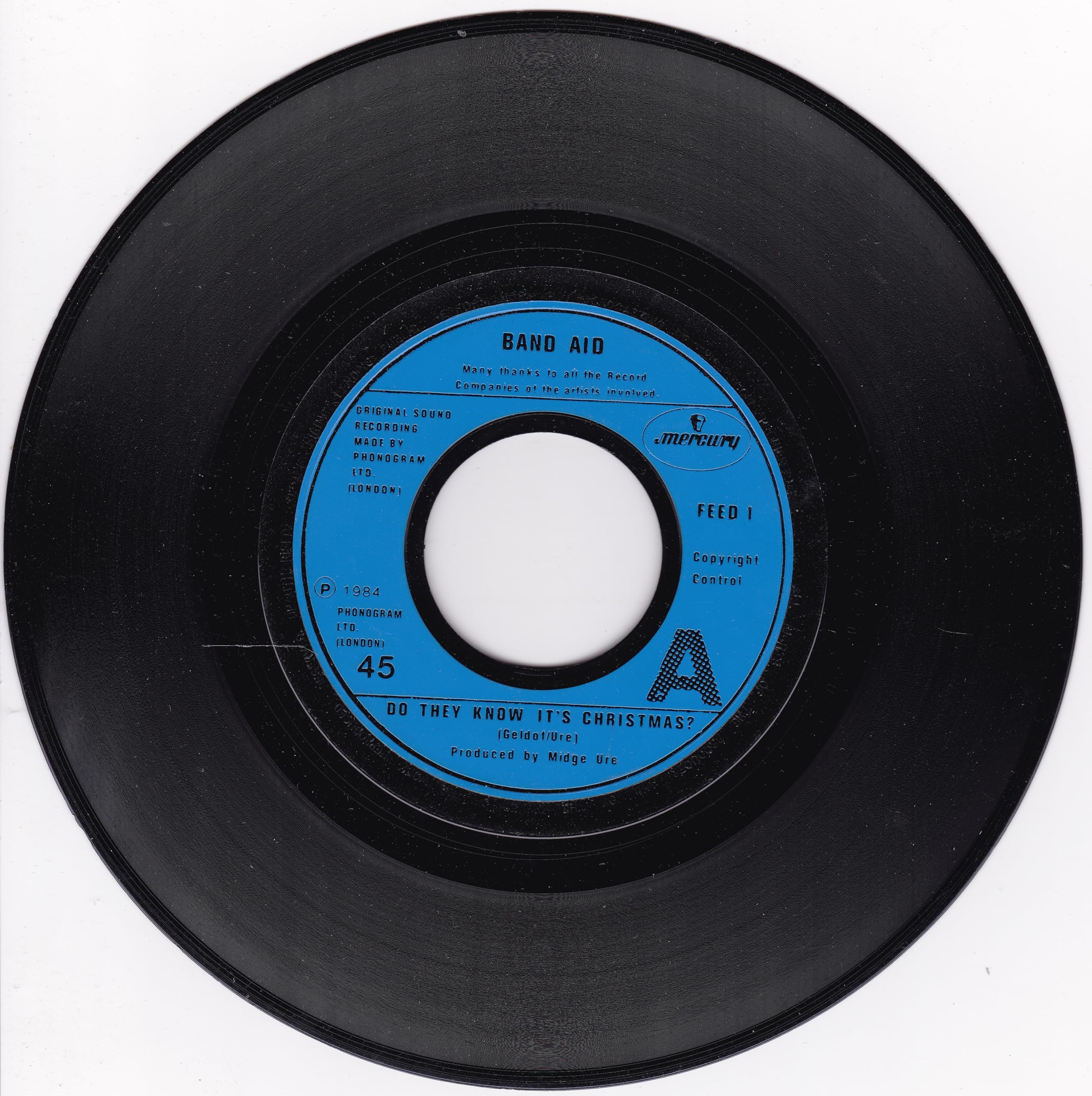 Band Aid – Do They Know It's Christmas? (Mercury 1984) 7" vinyl single VG/- jukebox centre