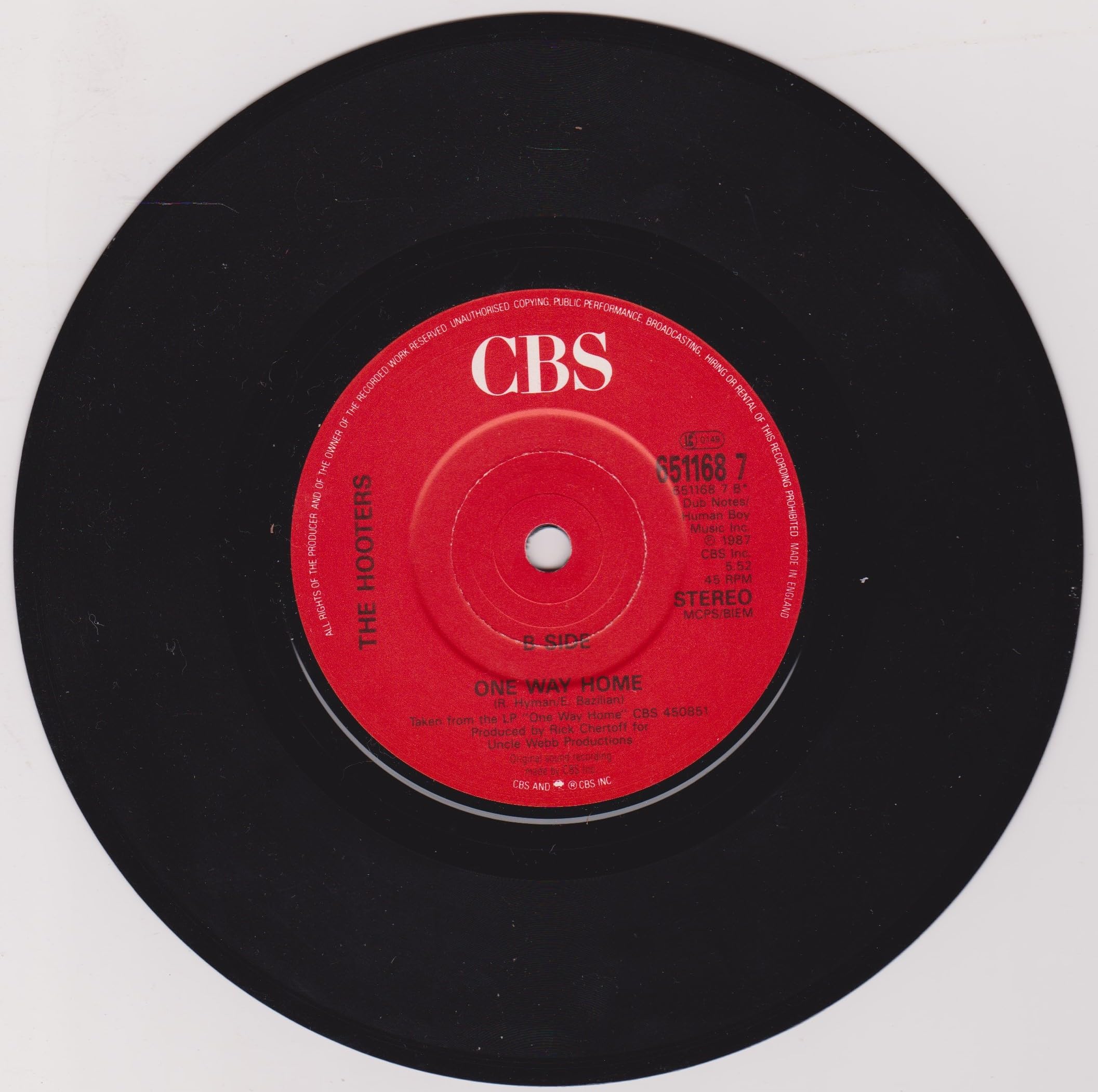 Hooters - Satellite (CBS 1987) 7" vinyl P/S single VG/VG