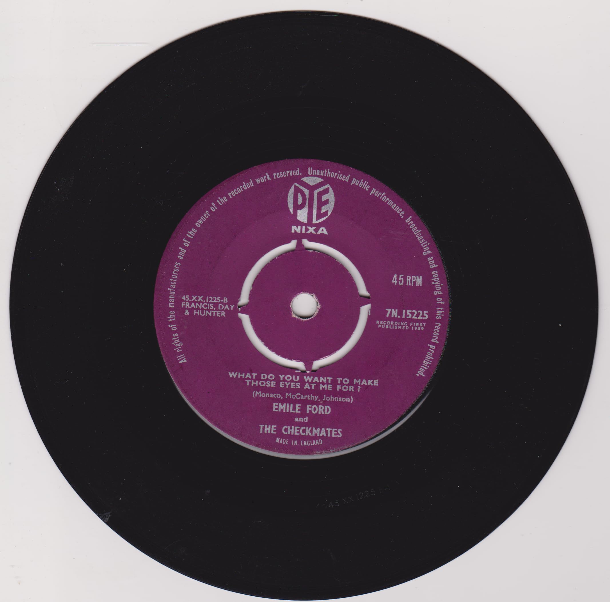 Emile Ford & The Checkmates – Don’t Tell Me Your Troubles (Pye 1959) 7" vinyl single VG/G+