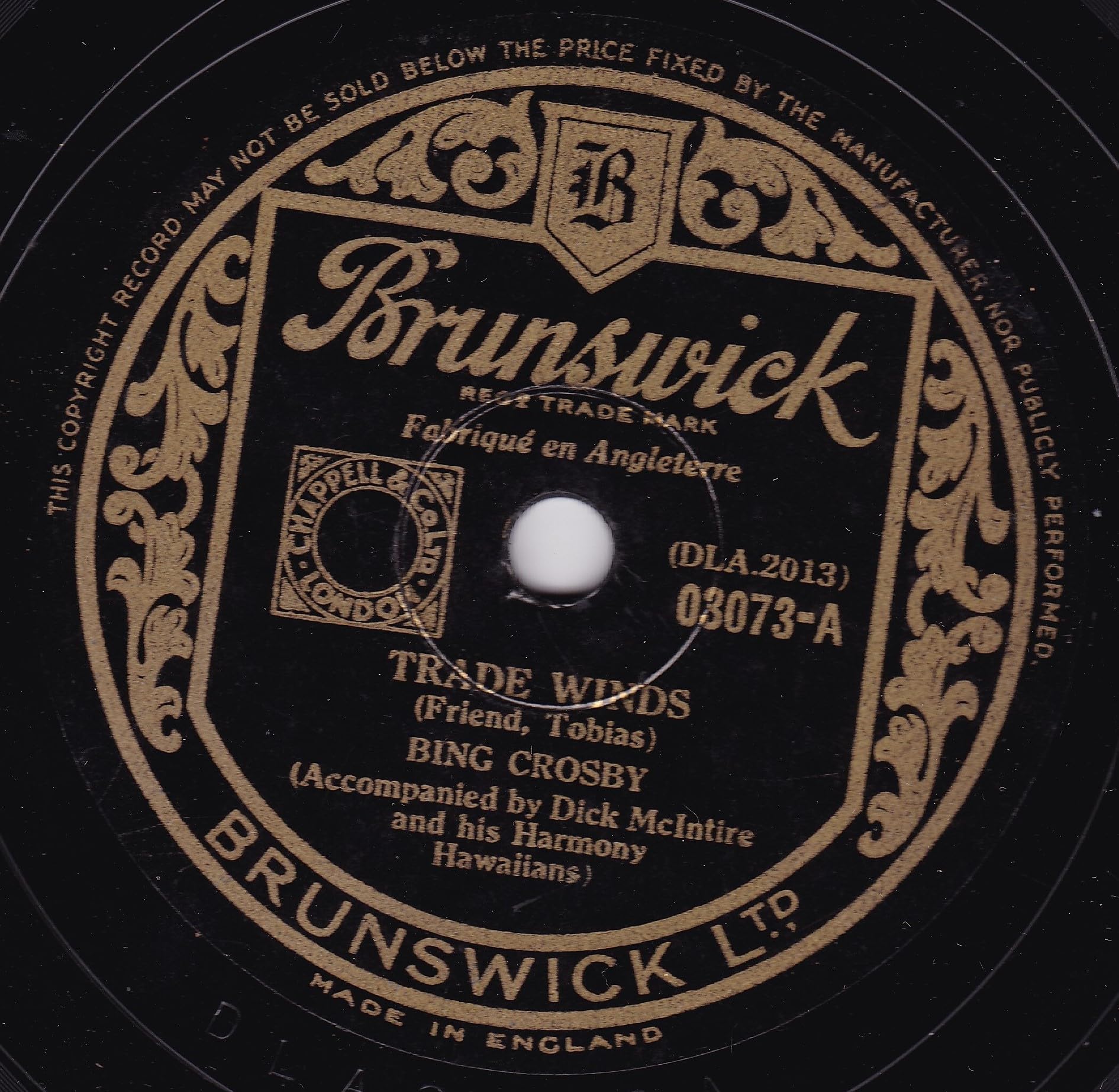Bing Crosby – Trade Winds (Brunswick 1940) 10" 78RPM shellac single VG/-