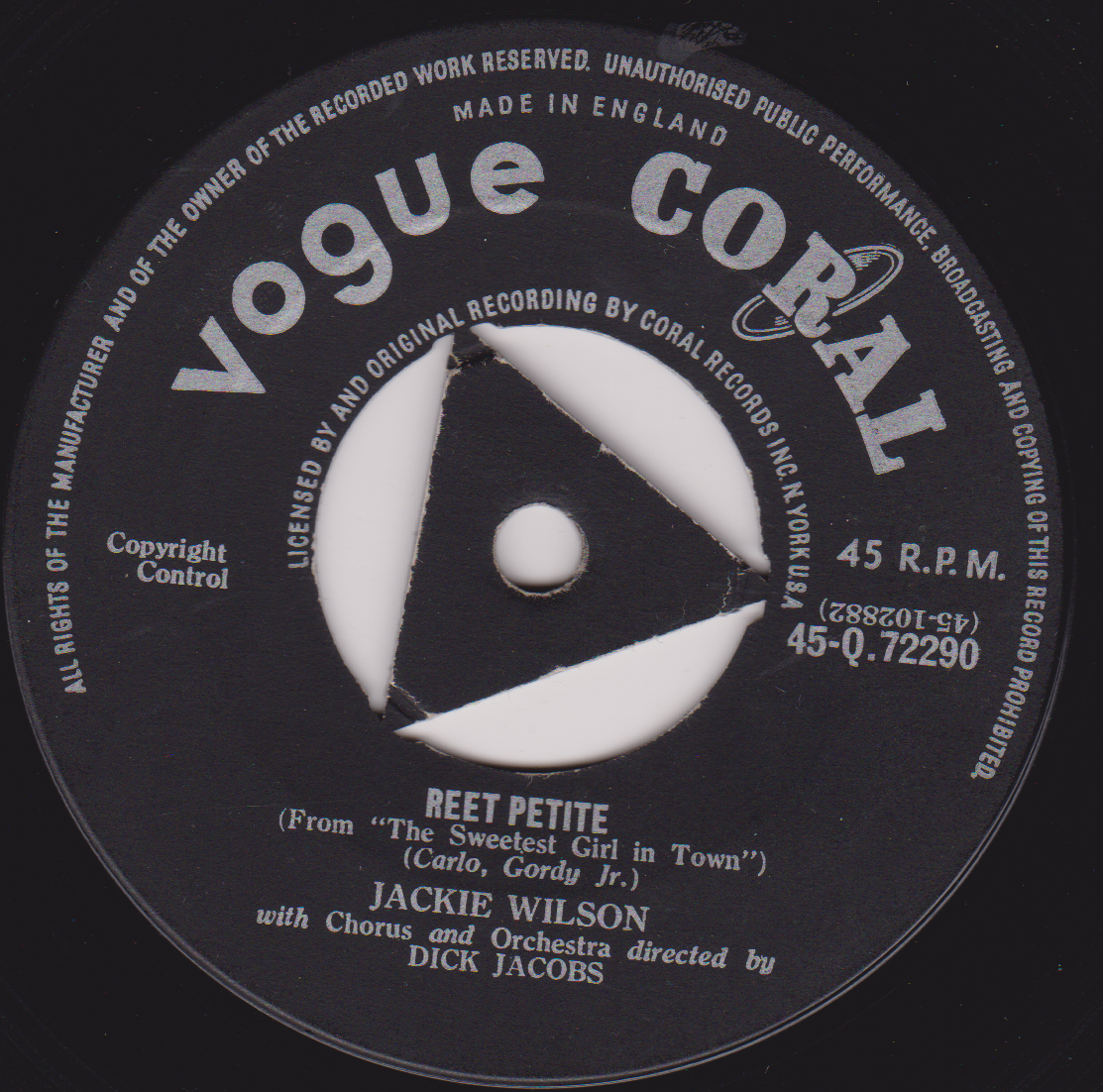 Jackie Wilson – Reet Petite (Vogue Coral 1957) 7" vinyl single VG/-