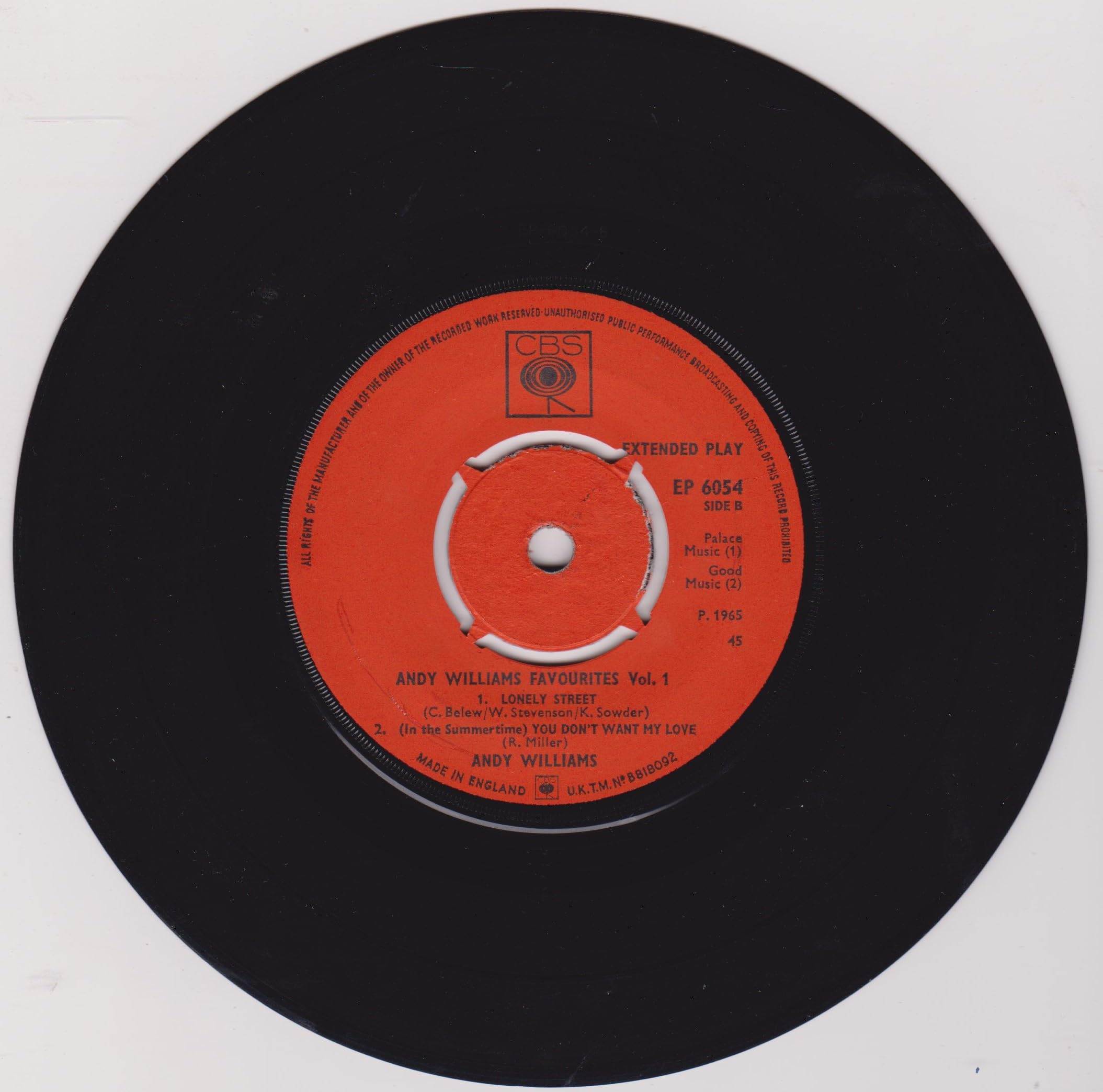 Andy Williams ‎– Andy Williams Favourites Volume 1 (CBS 1965) 7" vinyl EP VG/VG