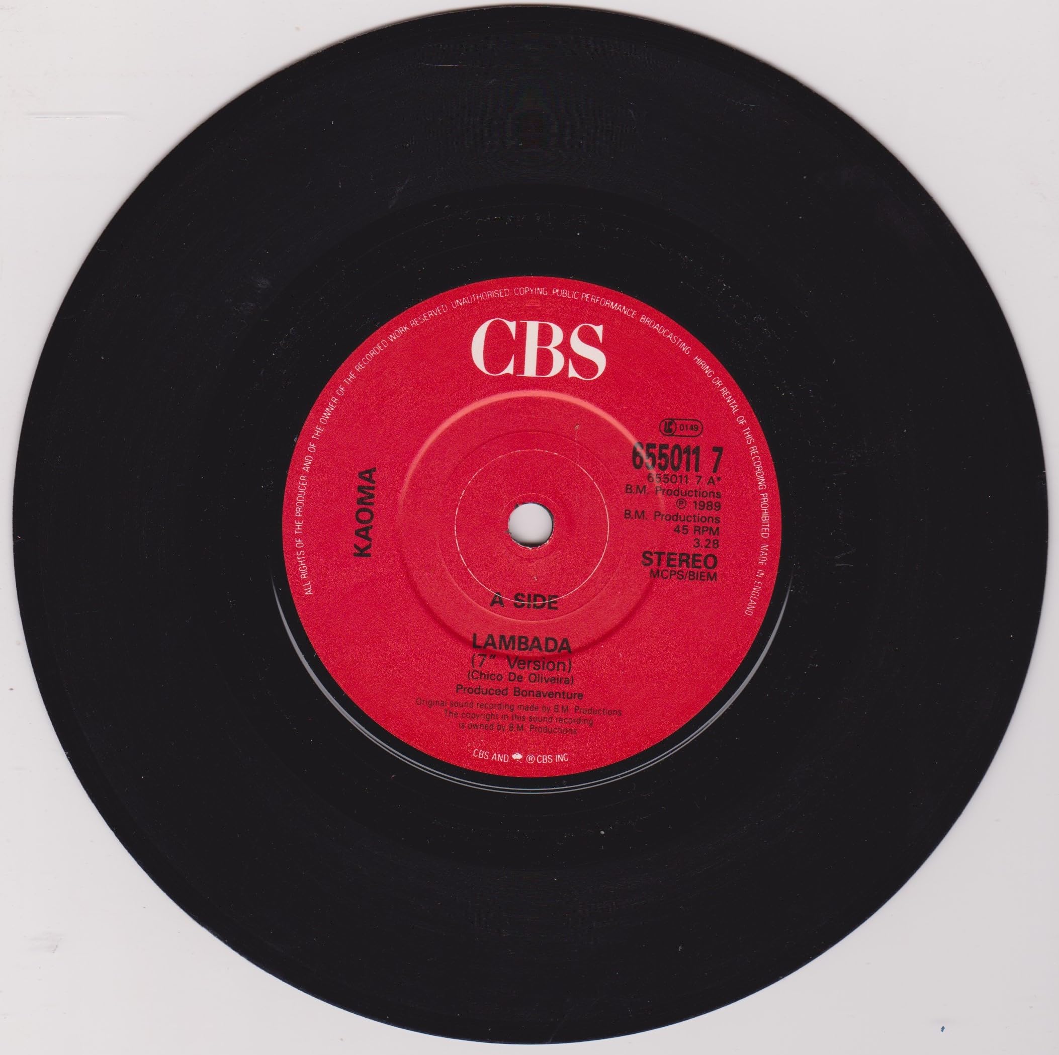 Kaoma - Lambada (CBS 1989) 7" vinyl single VG/VG