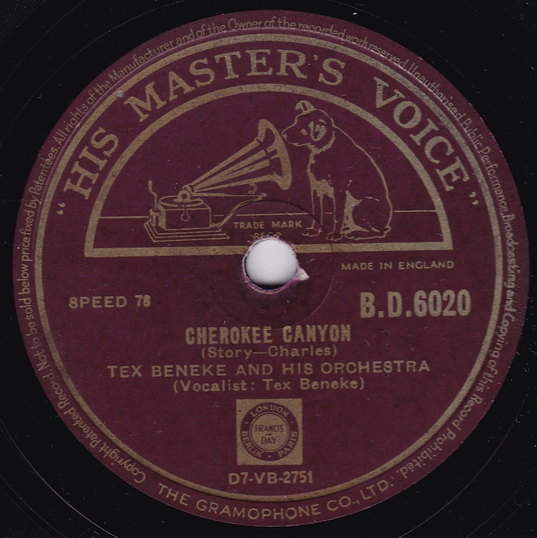 Tex Beneke And His Orchestra ‎– St. Louis Blues March (HMV 1948) 10" 78RPM shellac single VG/-