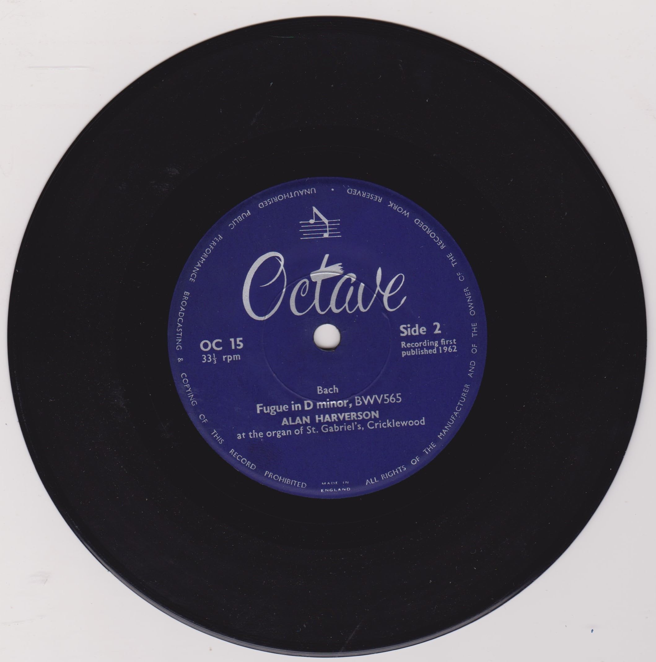 Bach, Pierre Cochereau, Alan Harverson ‎– Best Loved Organ Music (Octave 1963) 7" vinyl EP VG/VG