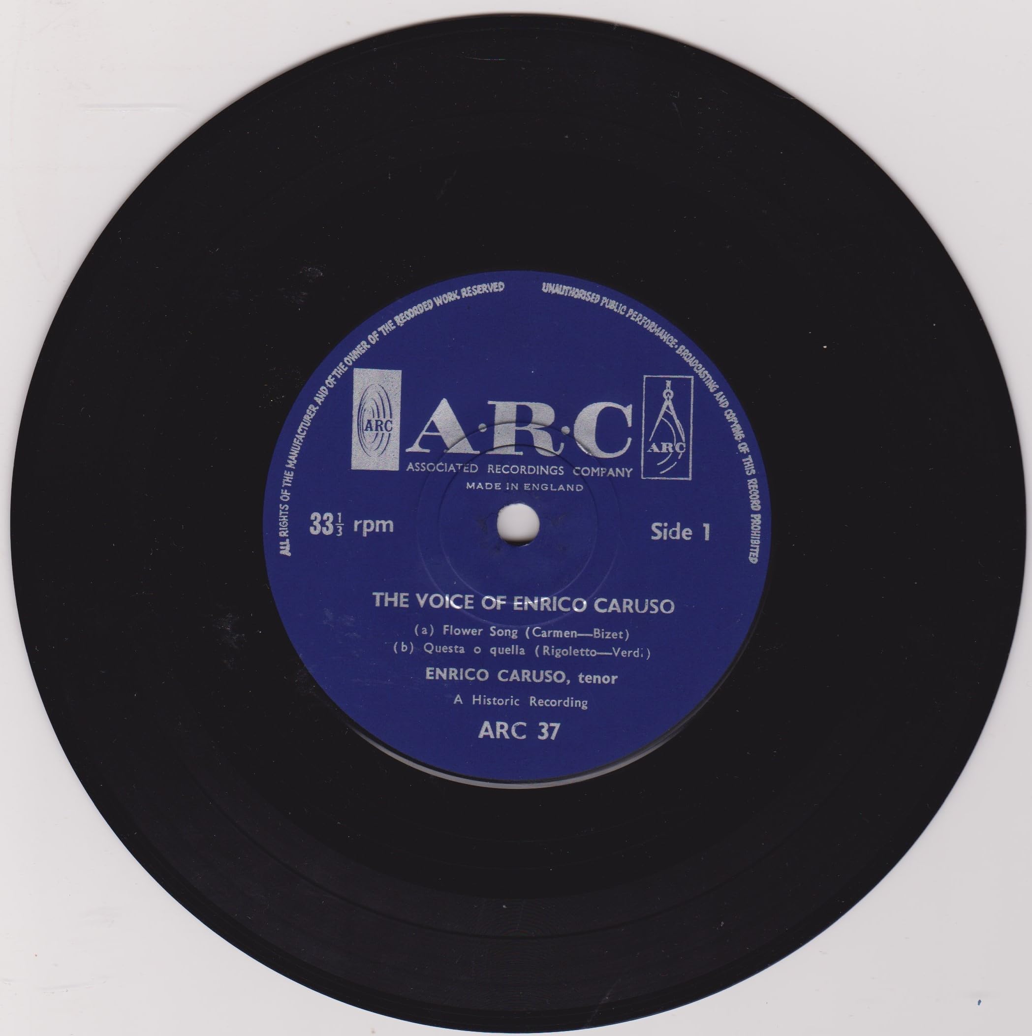 The Golden Voice of Enrico Caruso (ARC 1963) 7" vinyl EP VG/VG