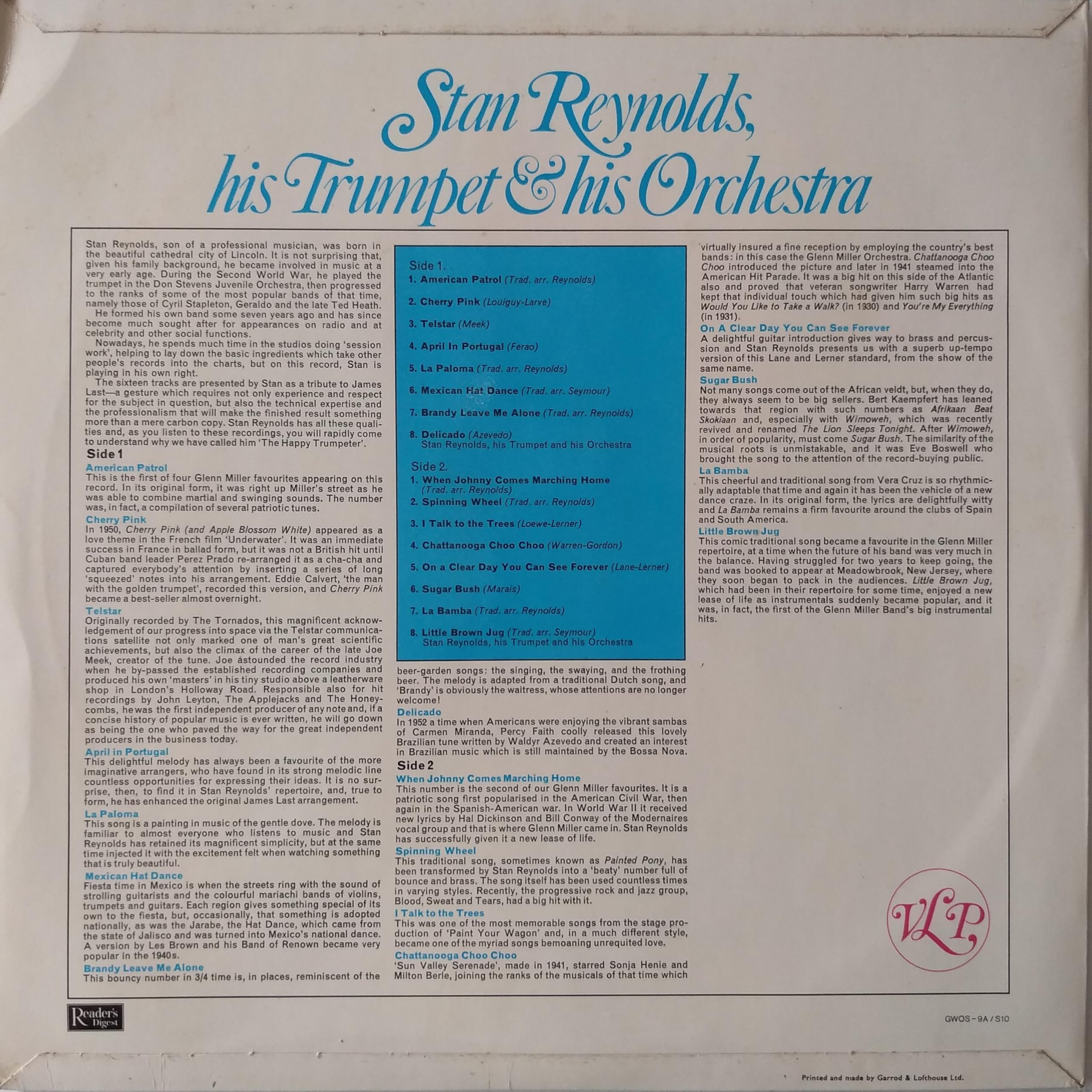 Stan Reynolds, His Trumpet & His Orchestra – The Happy Trumpeter (Reader's Digest 1970) 12" vinyl LP VG/VG