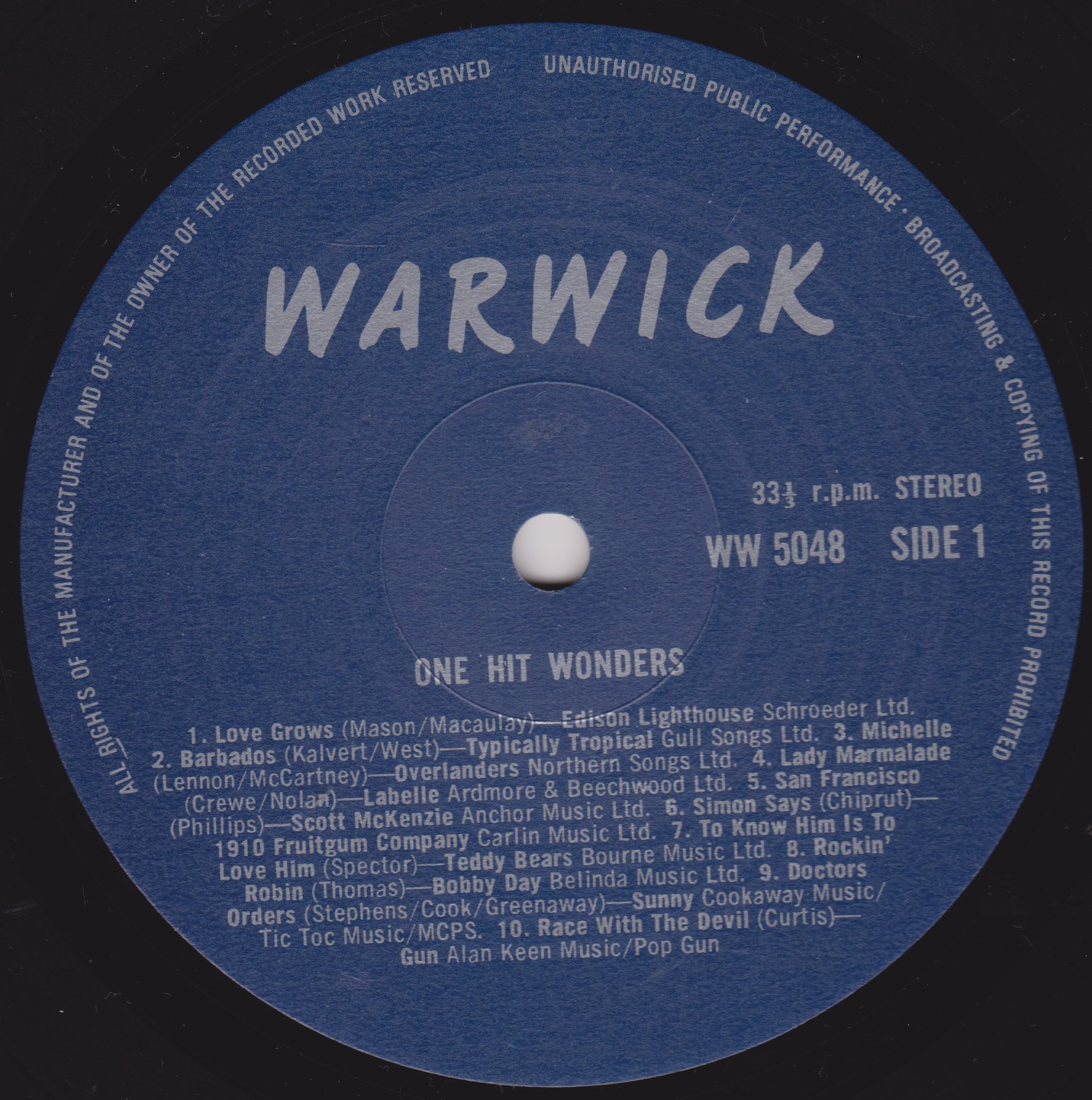 Various – One Hit Wonders (20 Extra-Ordinary Hits) (Warwick 1978) 12" vinyl LP VG/VG