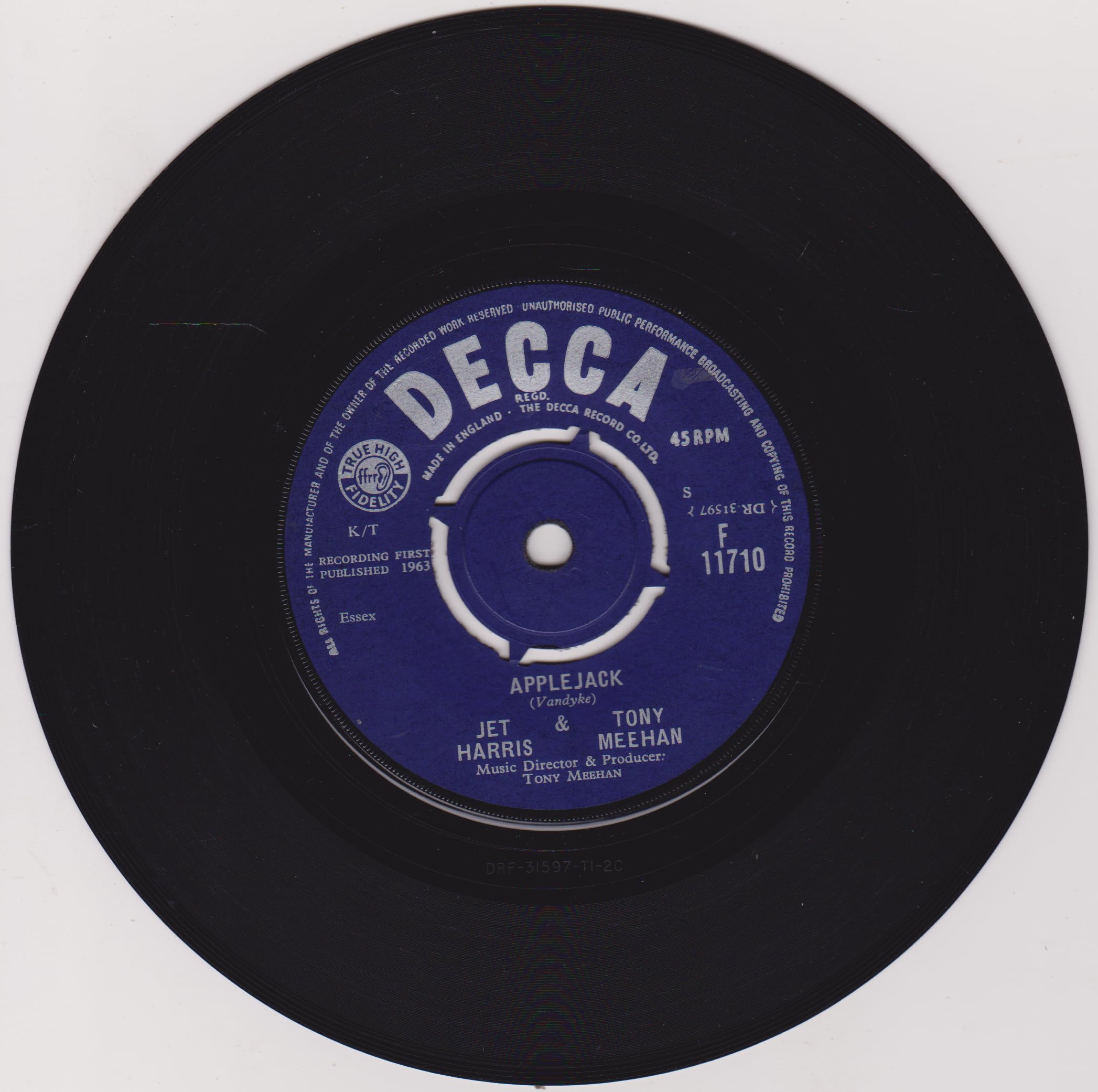 Jet Harris & Tony Meehan – Applejack (Decca 1963) 7" vinyl single VG/VG
