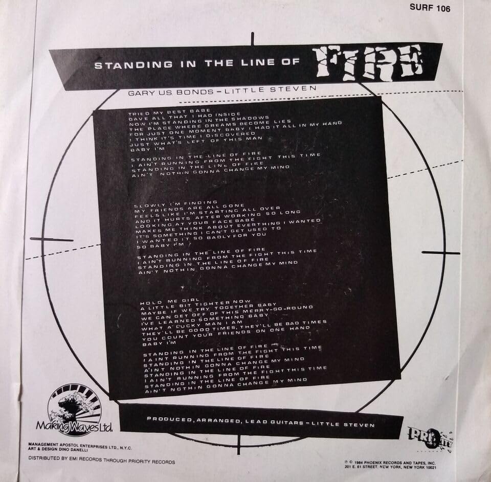 Gary US Bonds and the American Men - Standing in the Line of Fire (Making Waves 1984) 7" vinyl single VG/VG