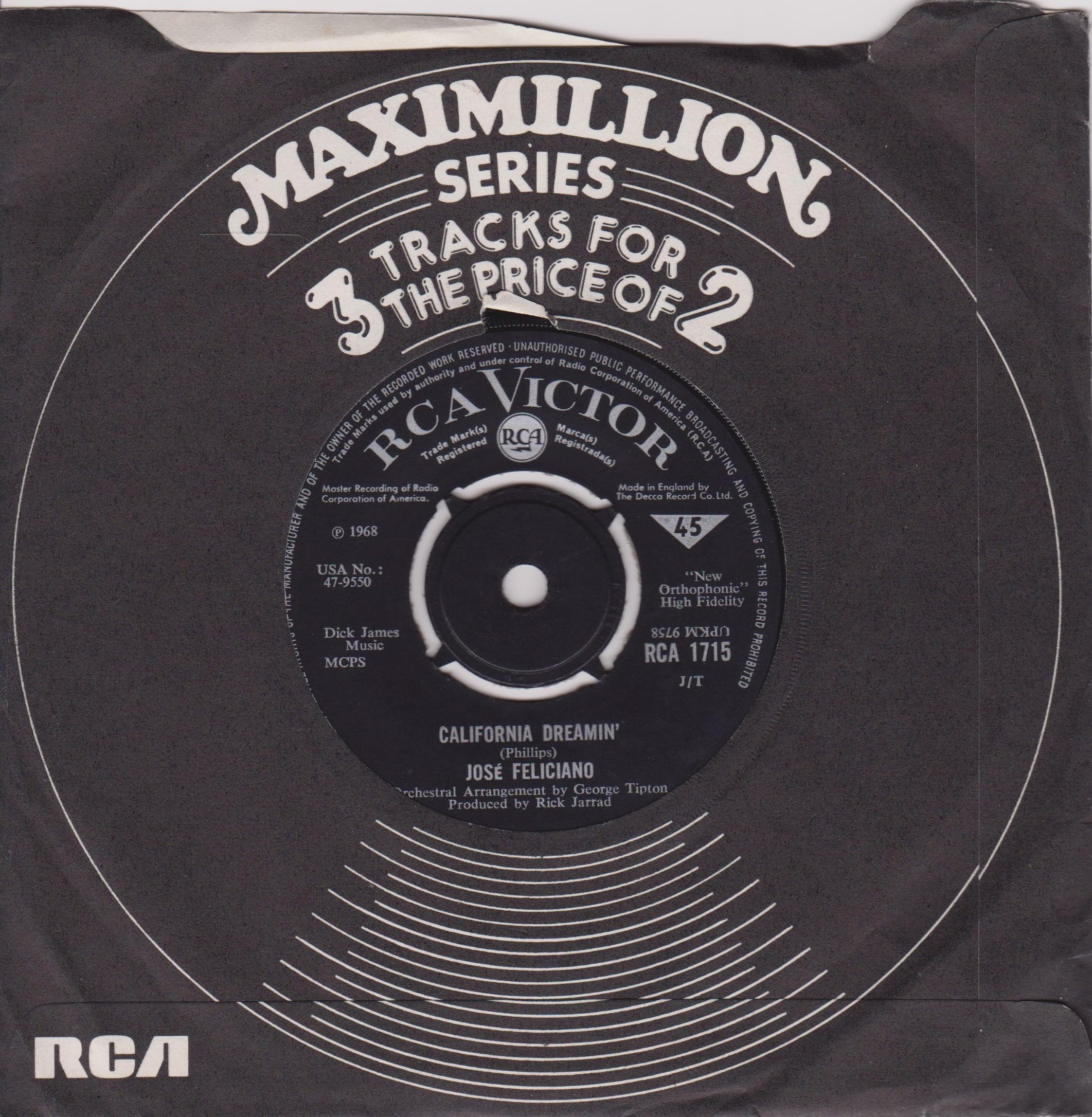 Jose Feliciano - Light My Fire (RCA 1968) 7" vinyl single VG/-