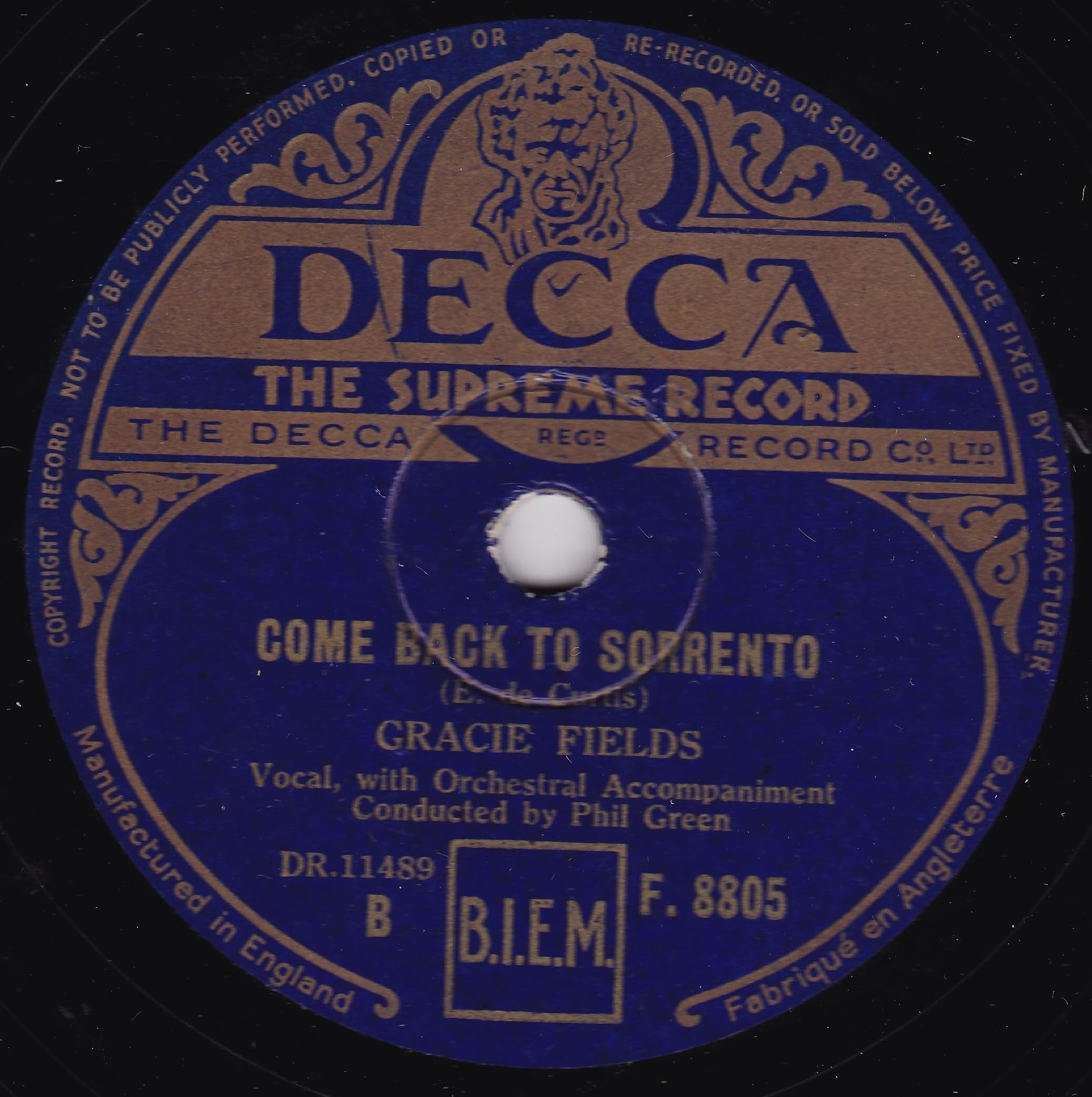Gracie Fields - Now Is The Hour (Decca 1947) 10" 78RPM shellac single VG/-