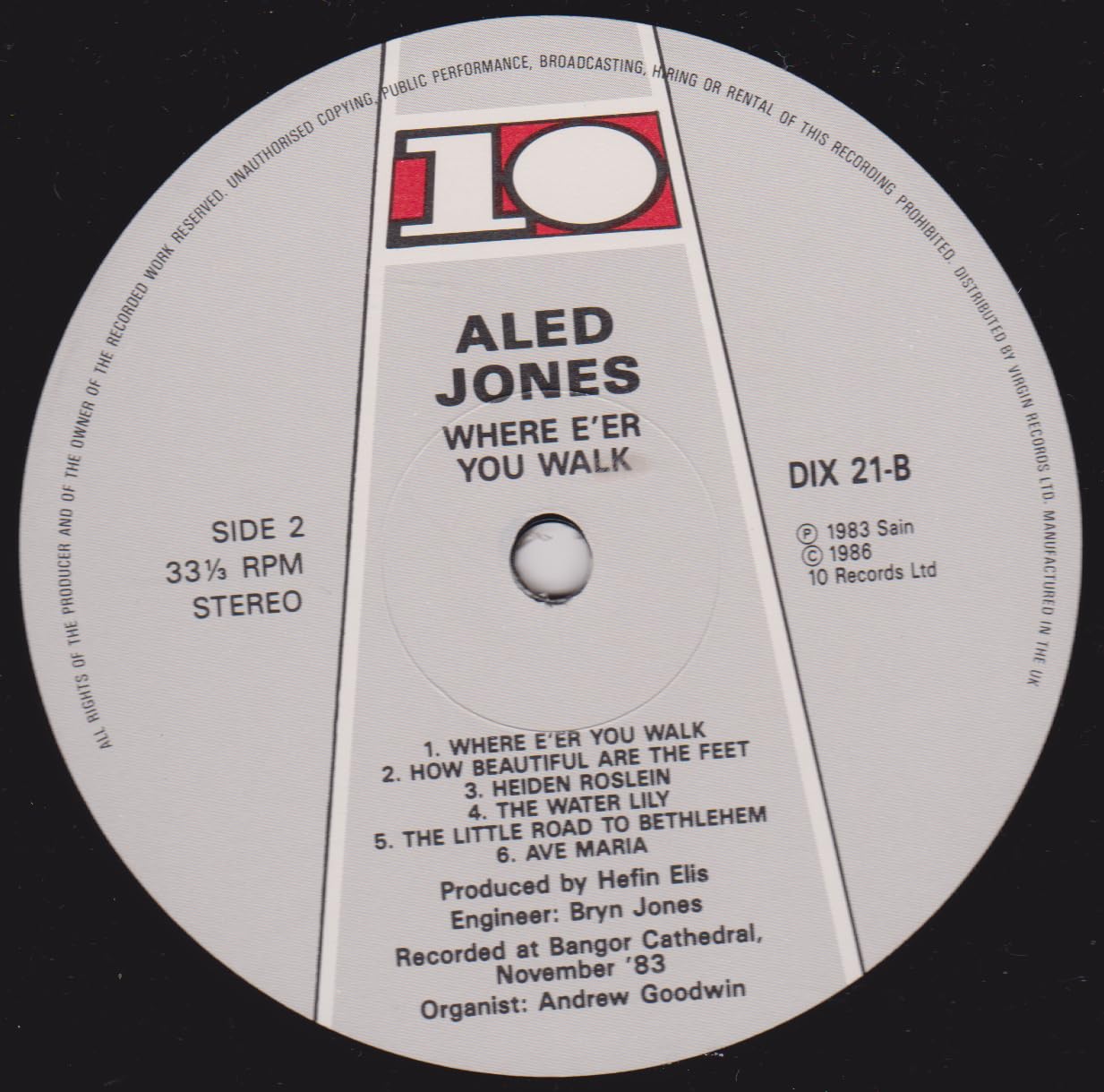 Aled Jones – Where E'er You Walk (10 1986) 12" vinyl LP VG/VG