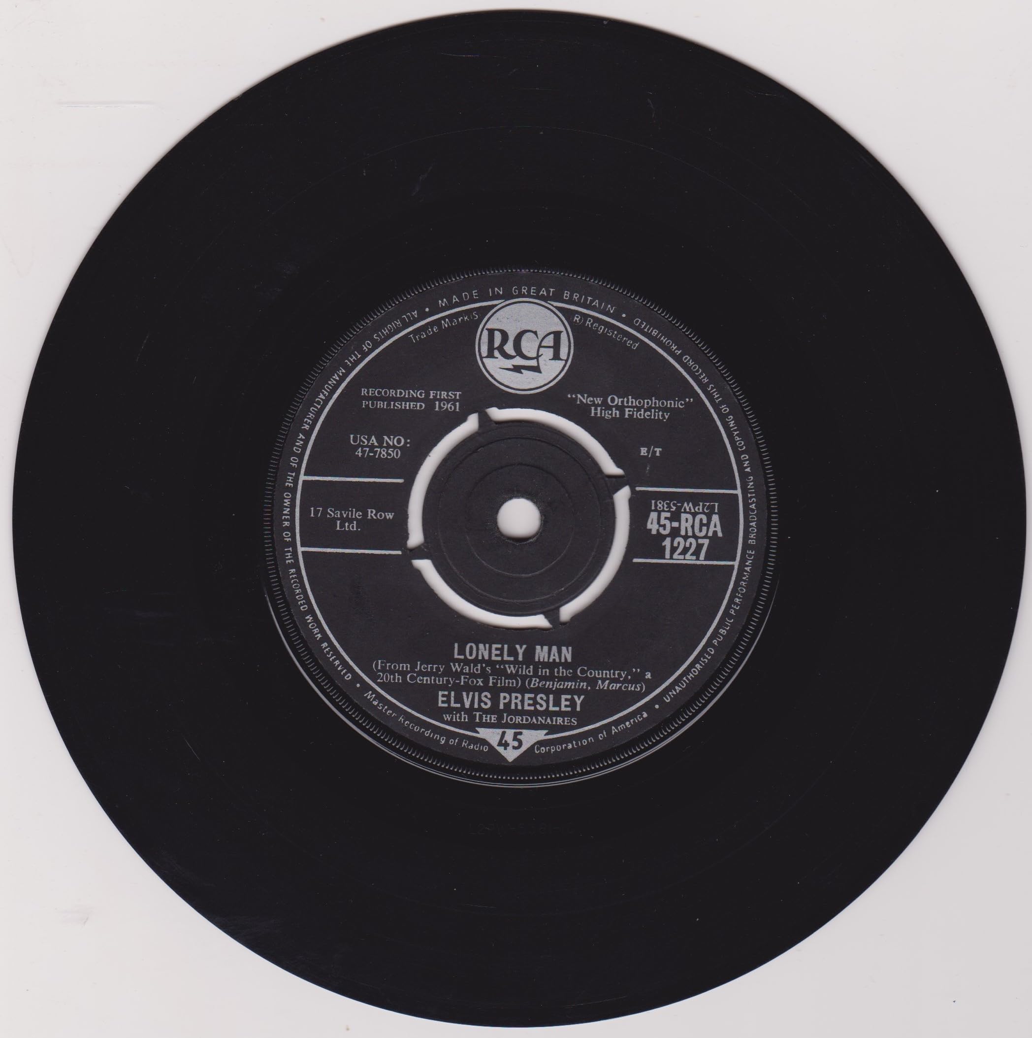 Elvis Presley With The Jordanaires ‎– Surrender (Torna A Surriento) (RCA 1961) 7" vinyl single VG/VG