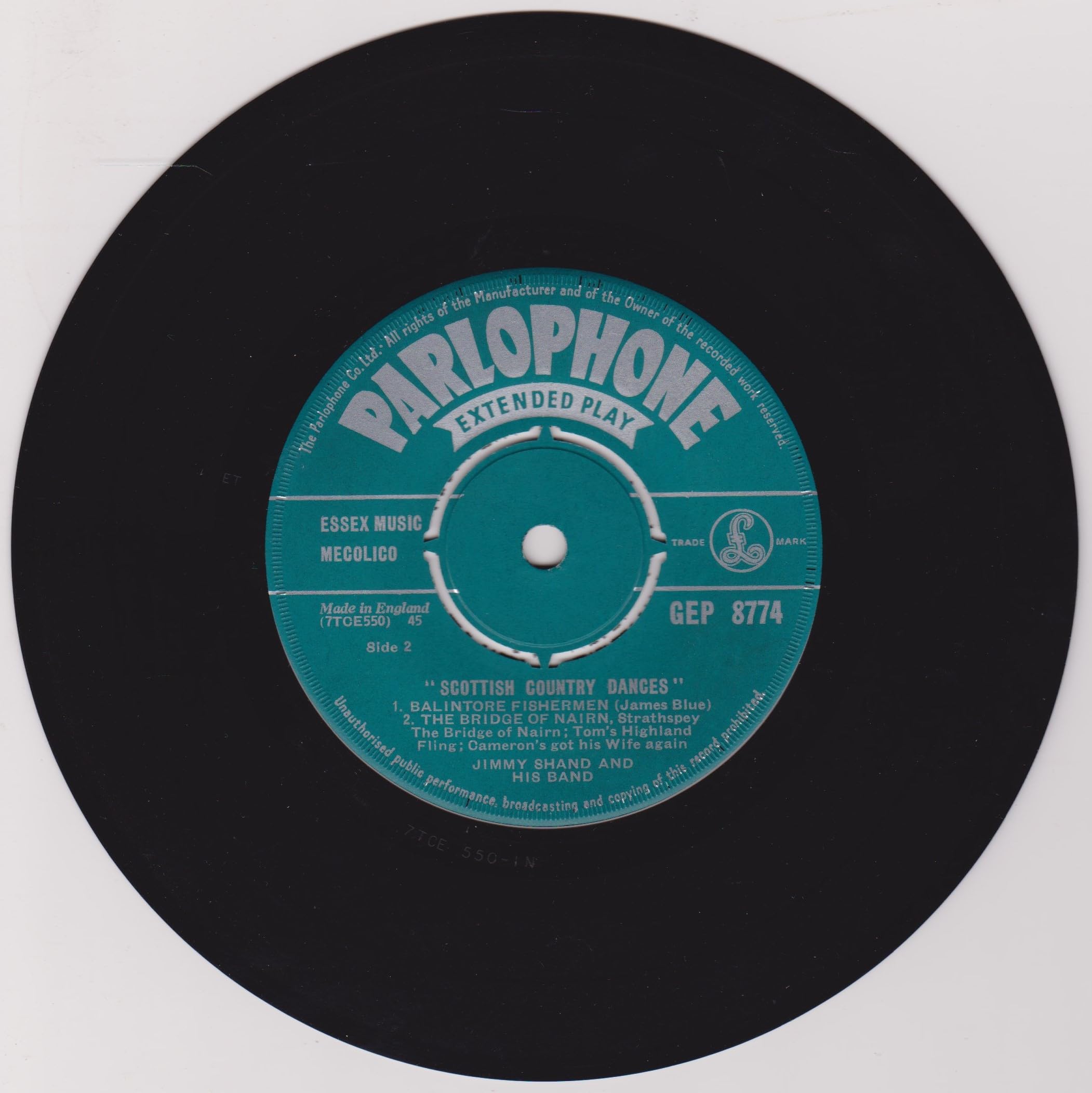 Jimmy Shand And His Band ‎– Scottish Country Dances (Parlophone 1958) 7" vinyl EP VG/VG