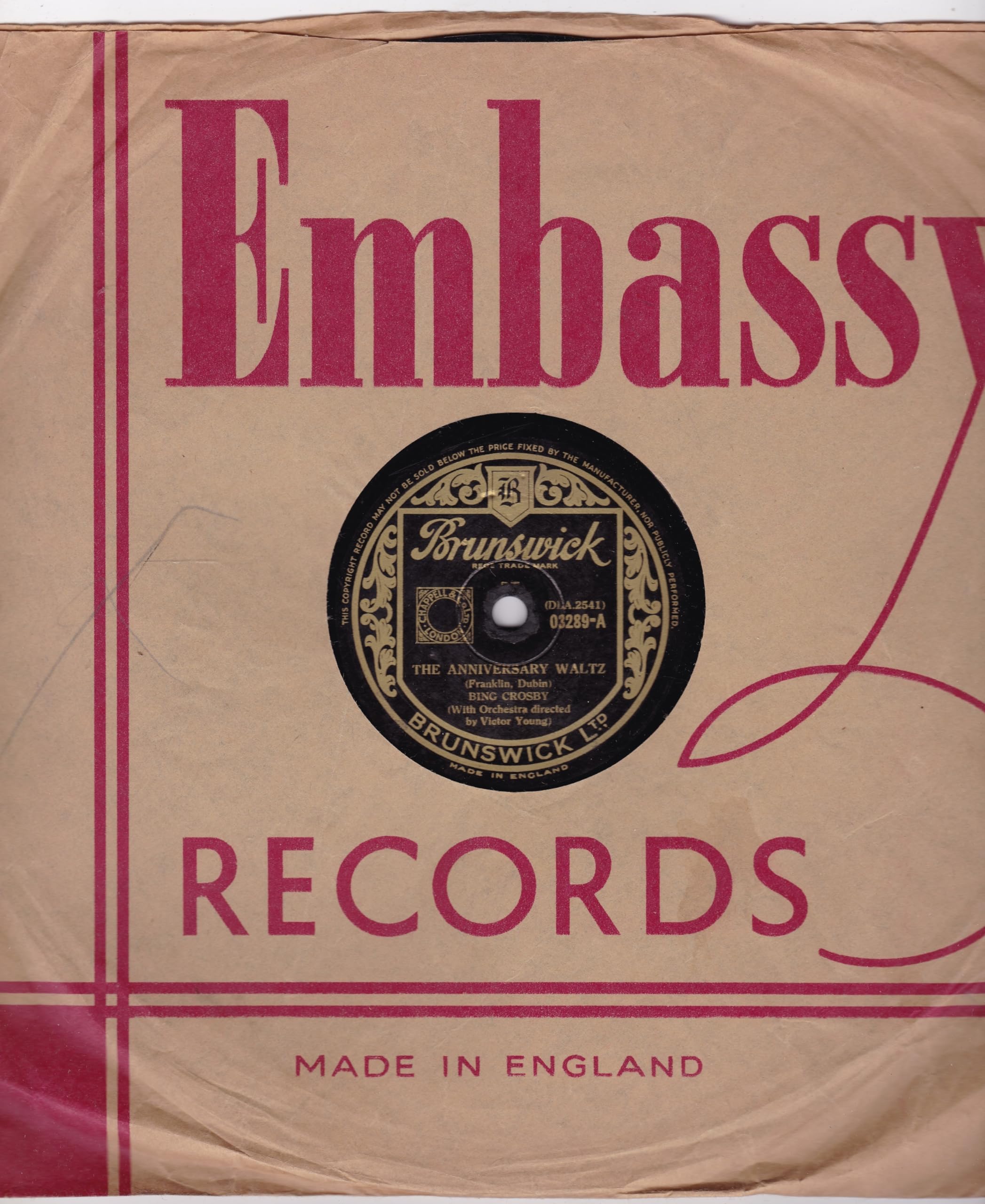 Bing Crosby - The Anniversary Waltz (Brunswick) 10" 78RPM shellac single VG/-