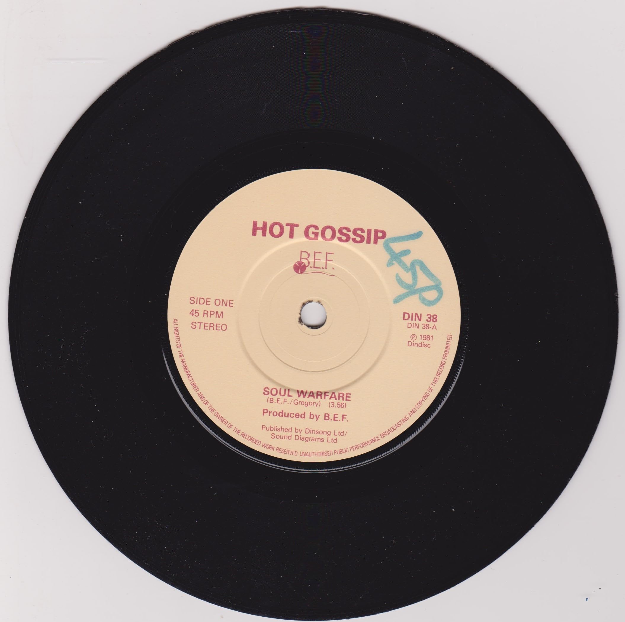 Hot Gossip - Soul Warfare (Dindisc 1982) 7" vinyl single VG/VG