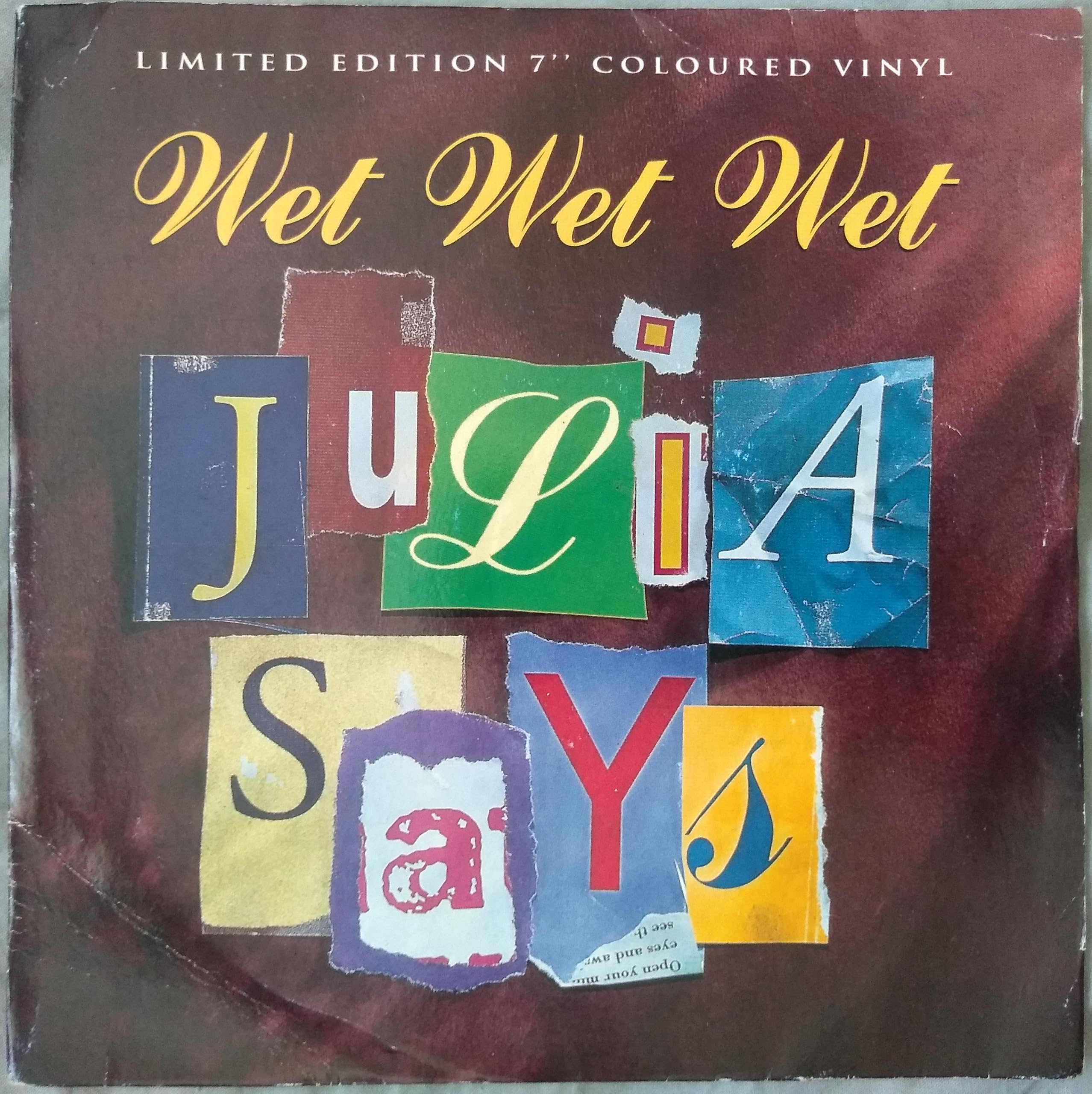 Wet Wet Wet - Julia Says (The Precious Organisation 1995) 7" vinyl single VG/VG purple