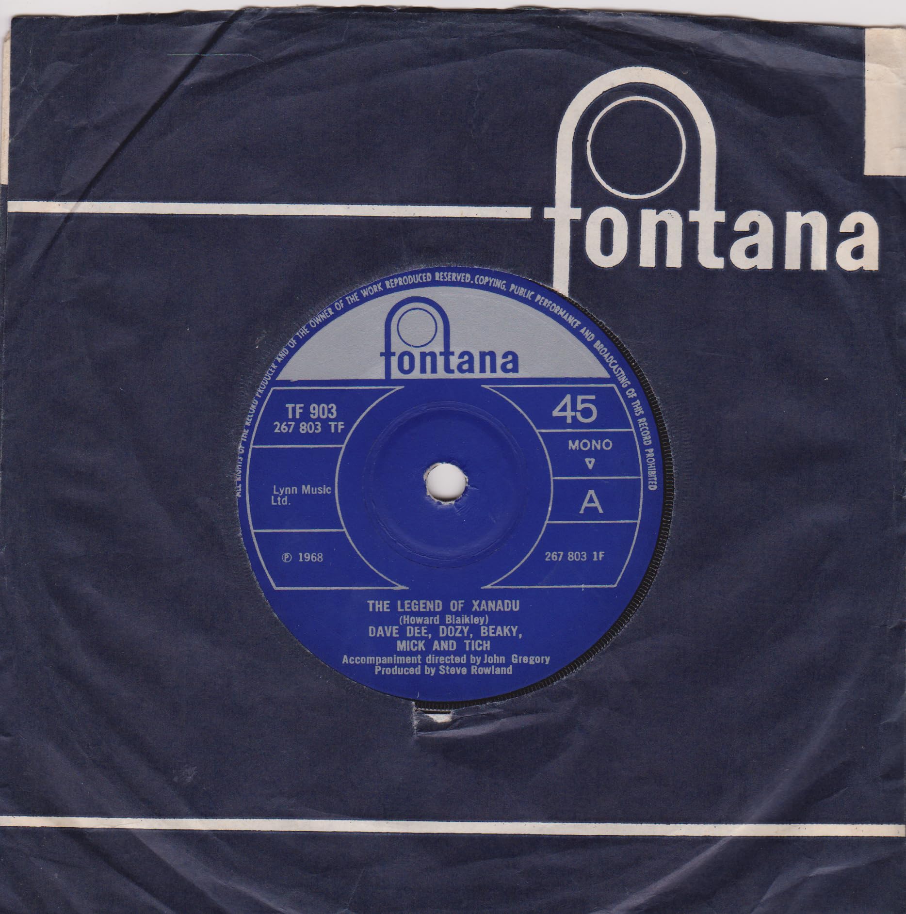 Dave Dee, Dozy, Beaky, Mick & Tich – The Legend Of Xanadu (Fontana 1968) 7" vinyl single VG/VG