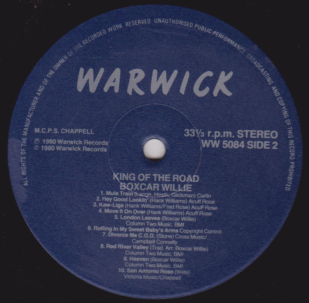 Boxcar Willie ‎– King Of The Road (Warwick 1980) 12" vinyl LP VG/VG