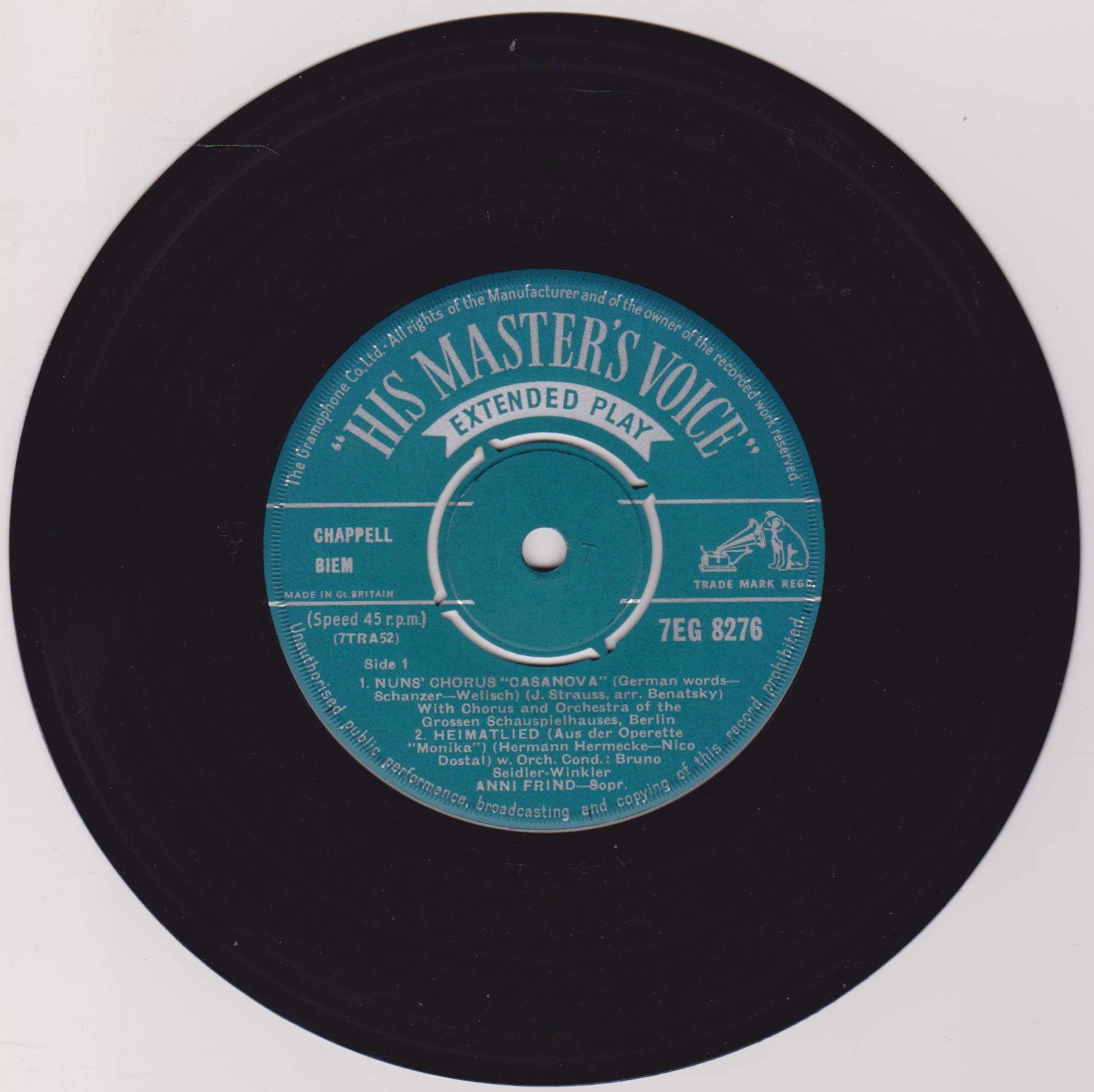 Anni Frind ‎– Nuns' Chorus "Casanova" And Other Operette And Film Melodies (HMV) 7" vinyl EP VG/VG