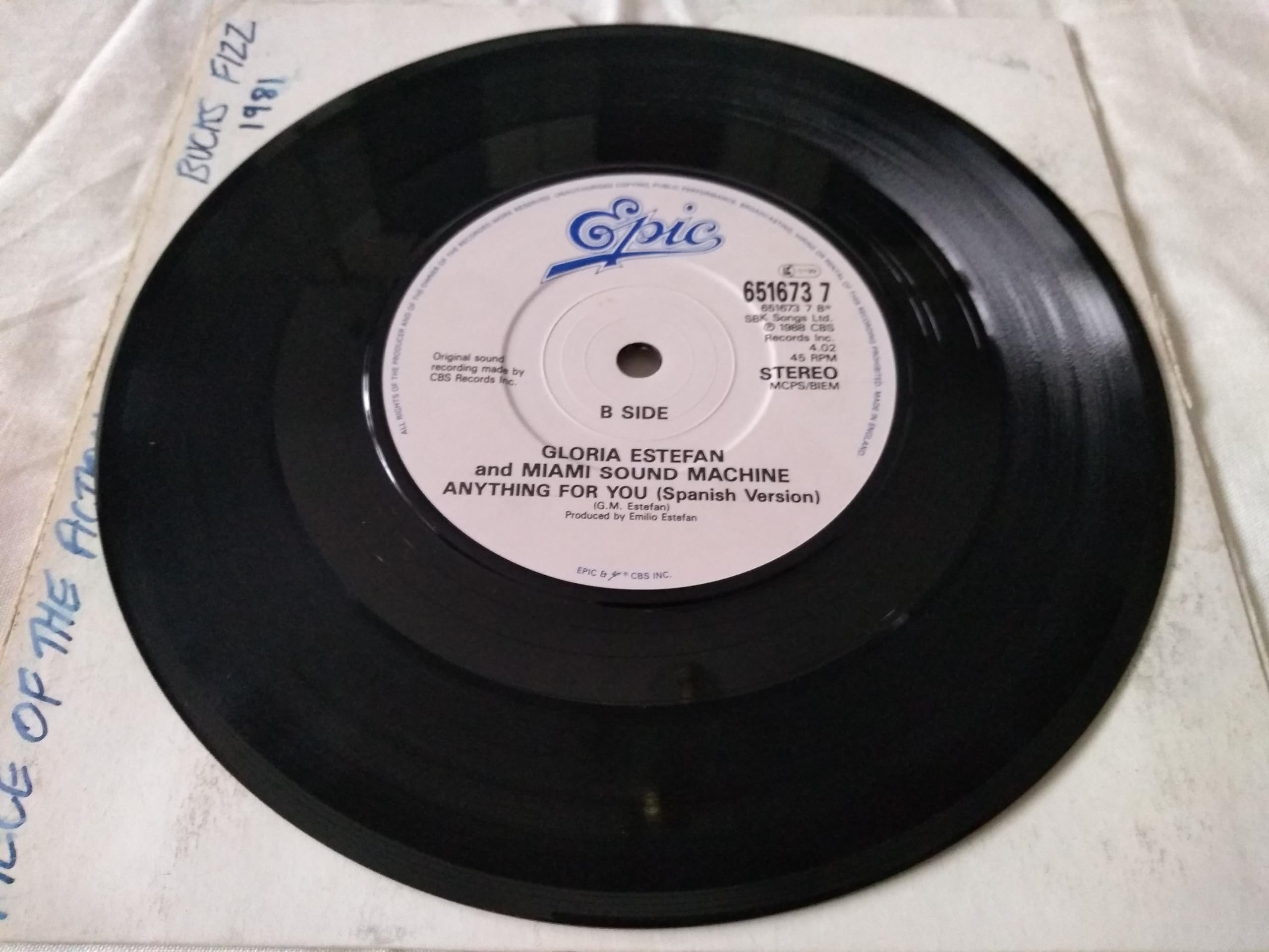 Gloria Estefan and Miami Sound Machine – Anything For You (Epic 1988) 7" vinyl single VG/-