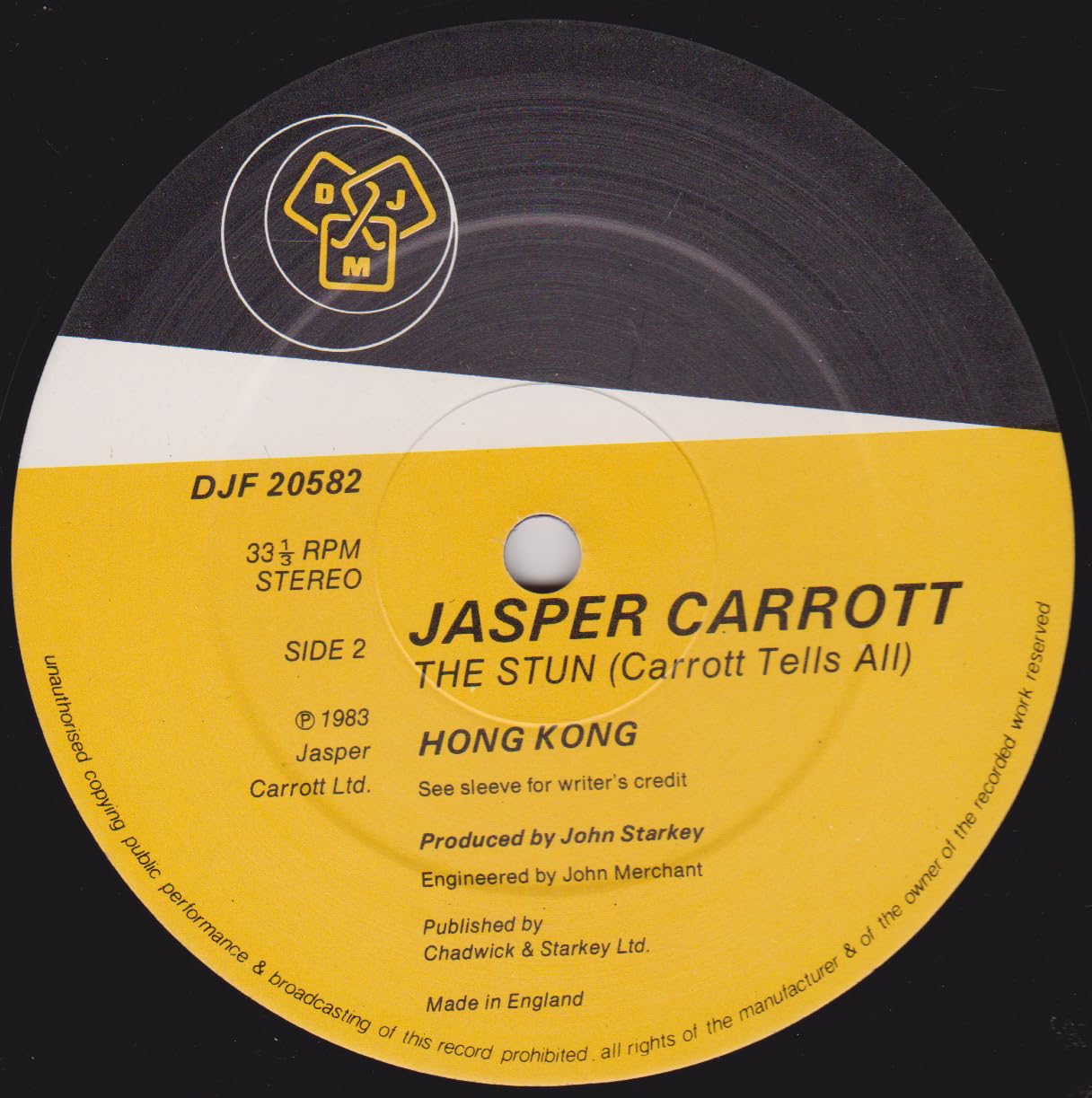 Jasper Carrott ‎– The Stun (Carrott Tells All) (DJMm 1983) 12" vinyl LP VG/VG