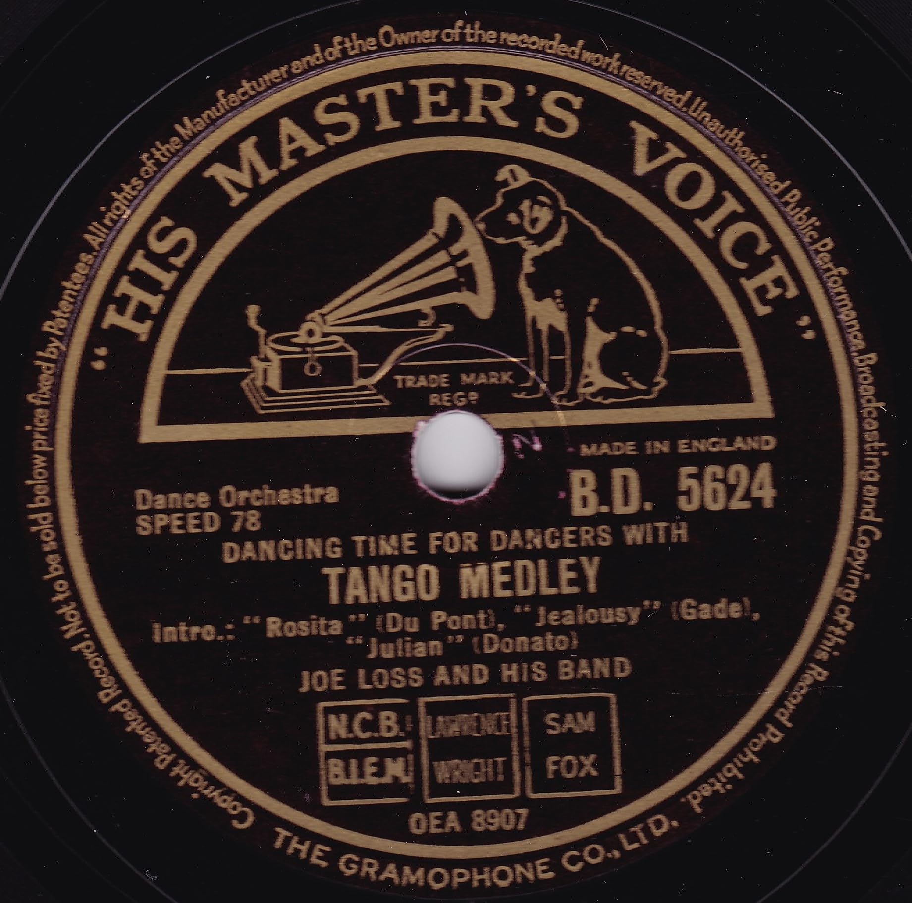 Joe Loss and His Band - Tango Medley (HMV) 10" 78 RPM shellac single VG/-