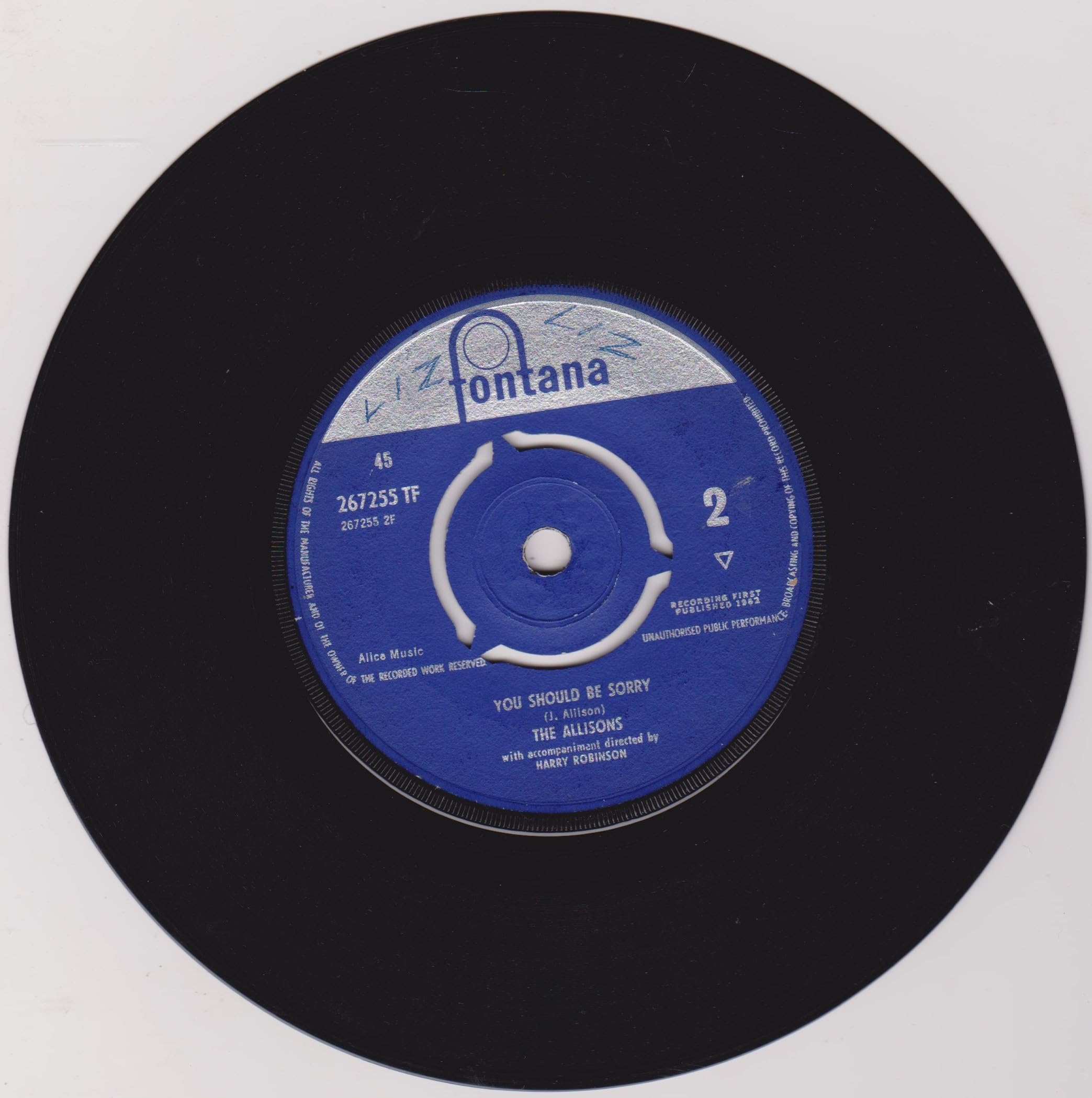 The Allisons – I'll Cross My Fingers (Fontana 1962) 7" vinyl single VG/VG